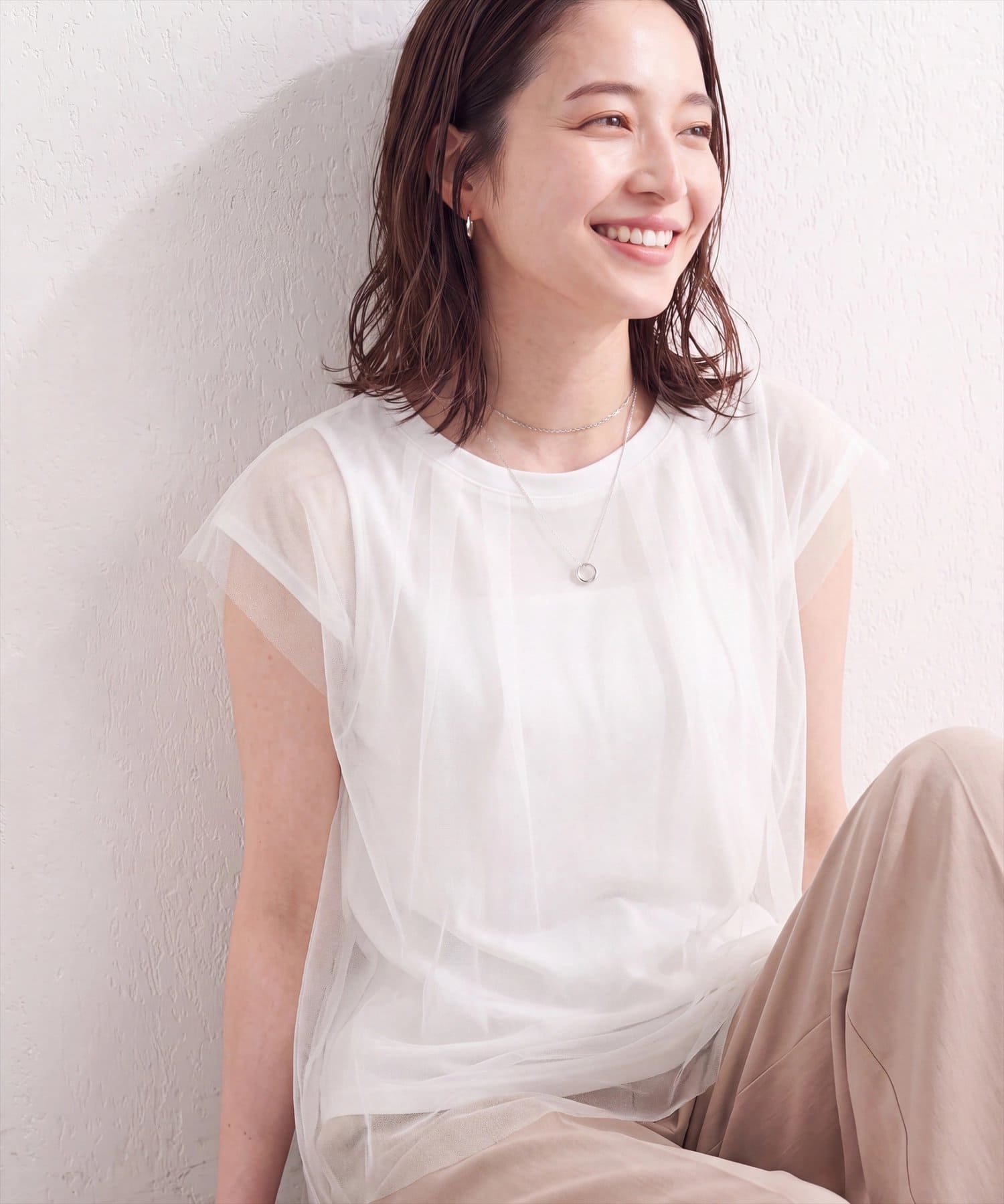 natural couture(ナチュラルクチュール) チュール重ねノースリTOPS