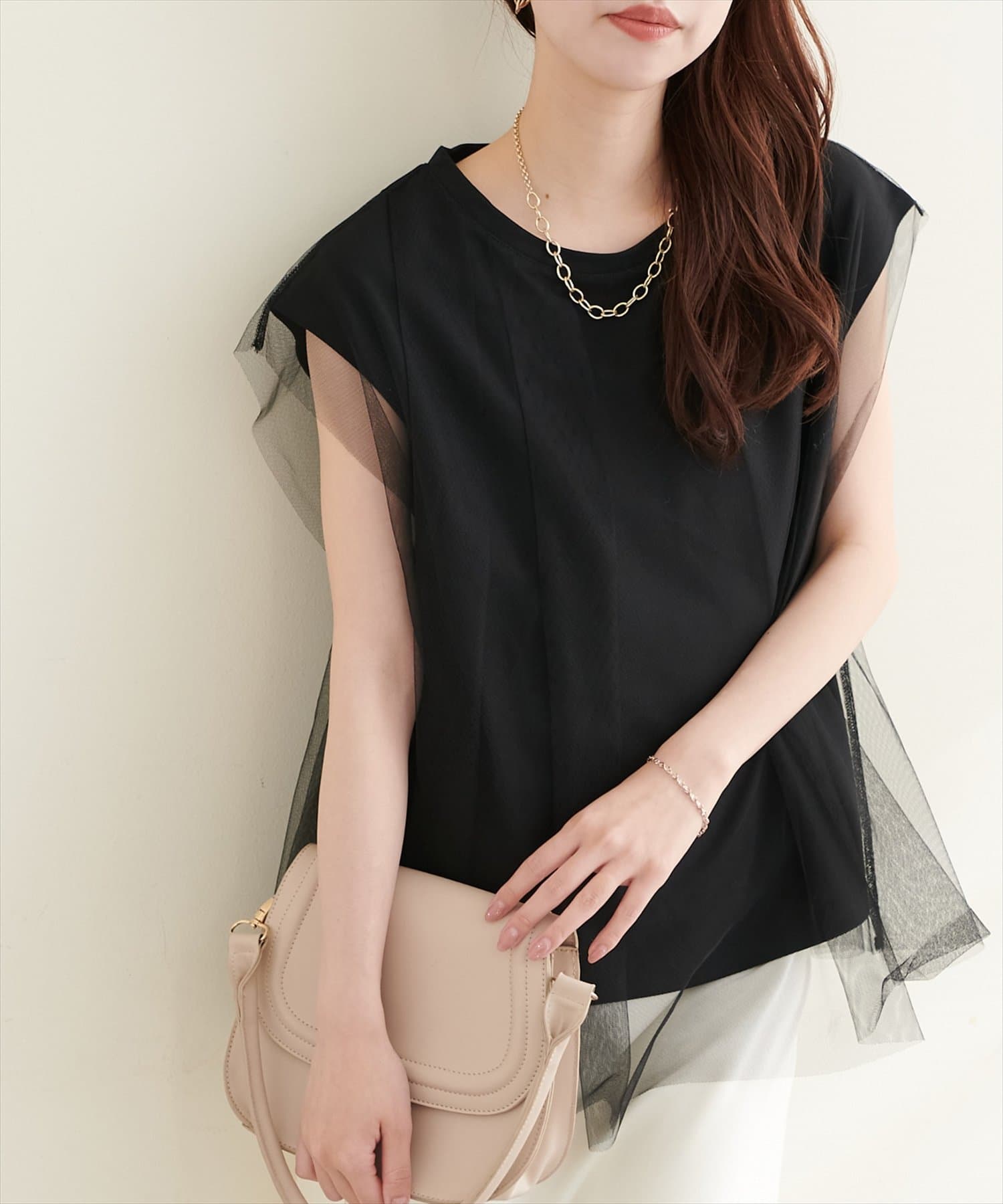 natural couture(ナチュラルクチュール) チュール重ねノースリTOPS