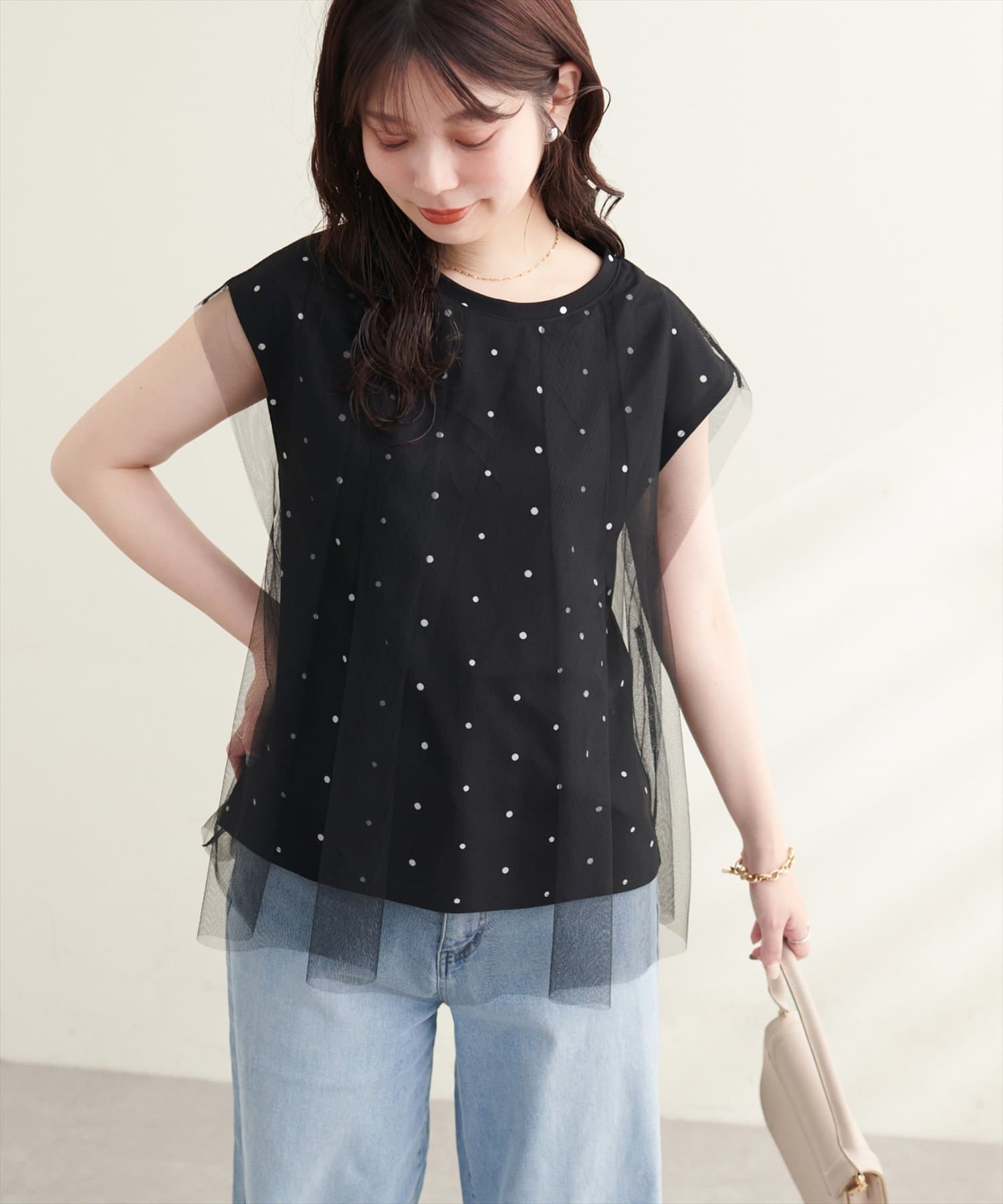 natural couture(ナチュラルクチュール) チュール重ねノースリTOPS