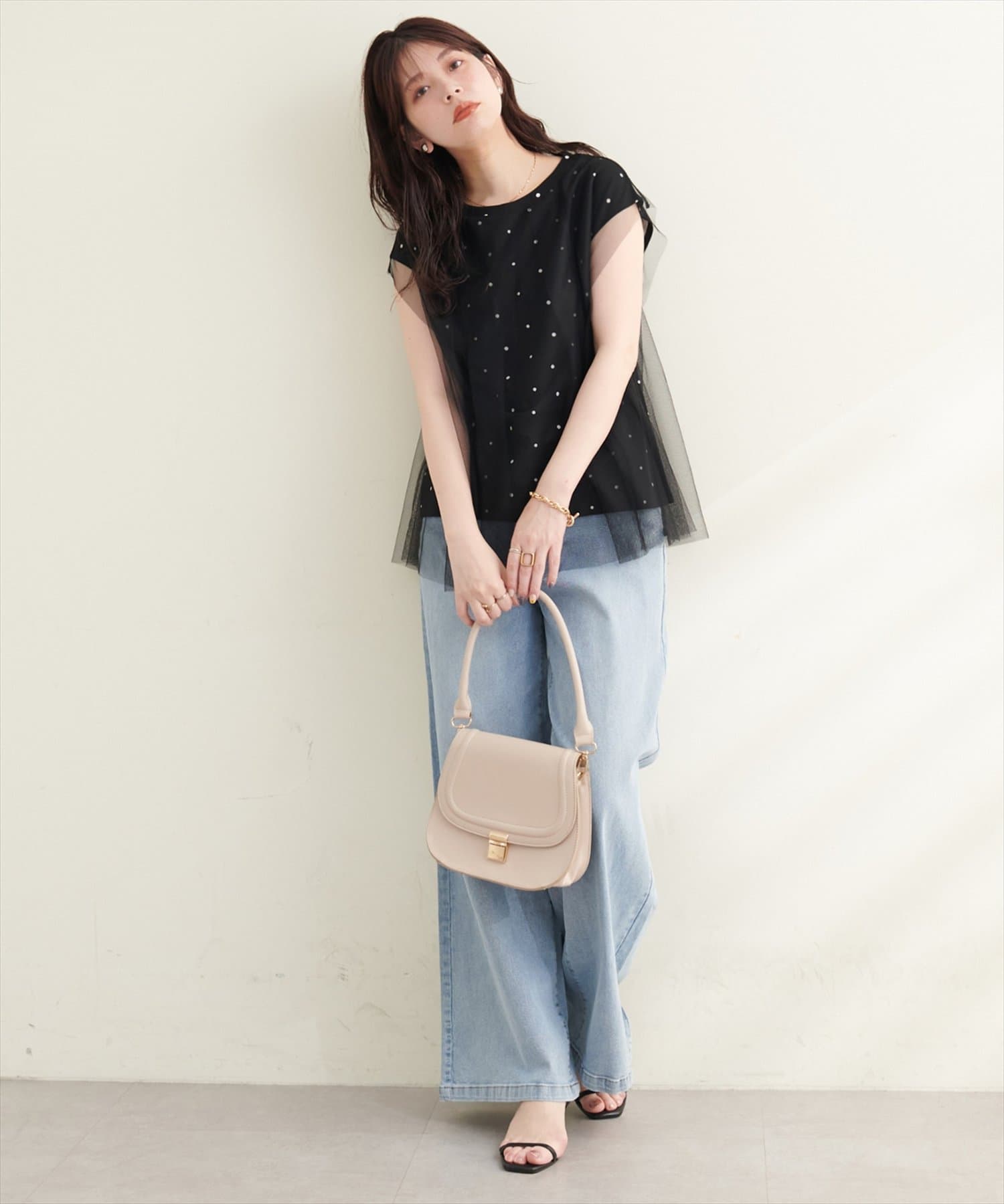 natural couture(ナチュラルクチュール) チュール重ねノースリTOPS