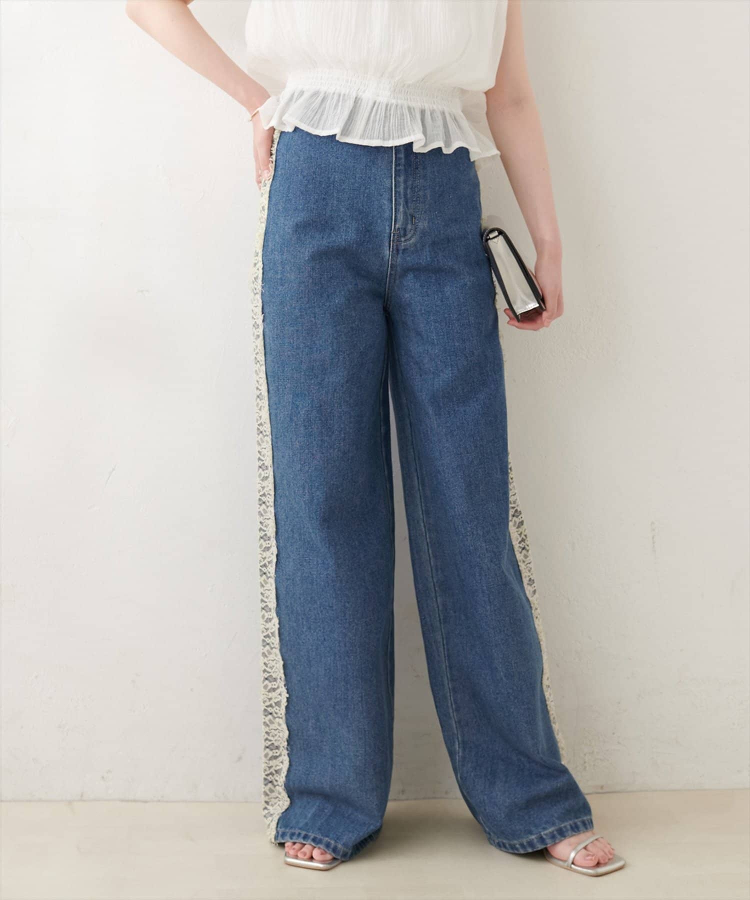 natural couture(ナチュラルクチュール) 12OZデニム脇レースパンツ