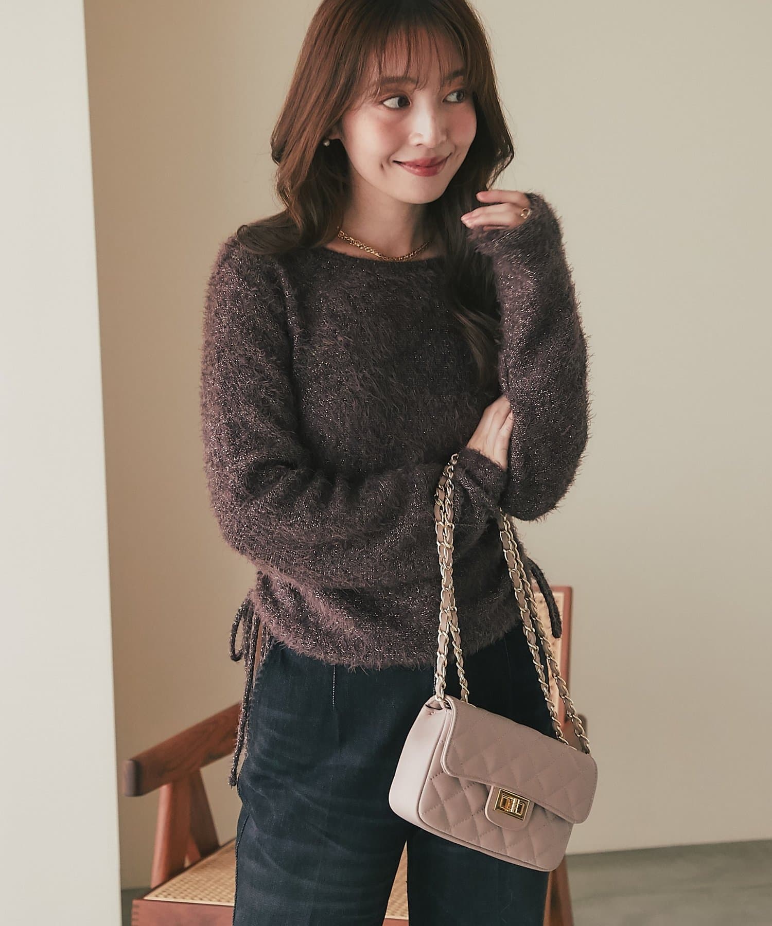 La boutique BonBon(ラブティックボンボン) ヘアリーラメシャギーニット