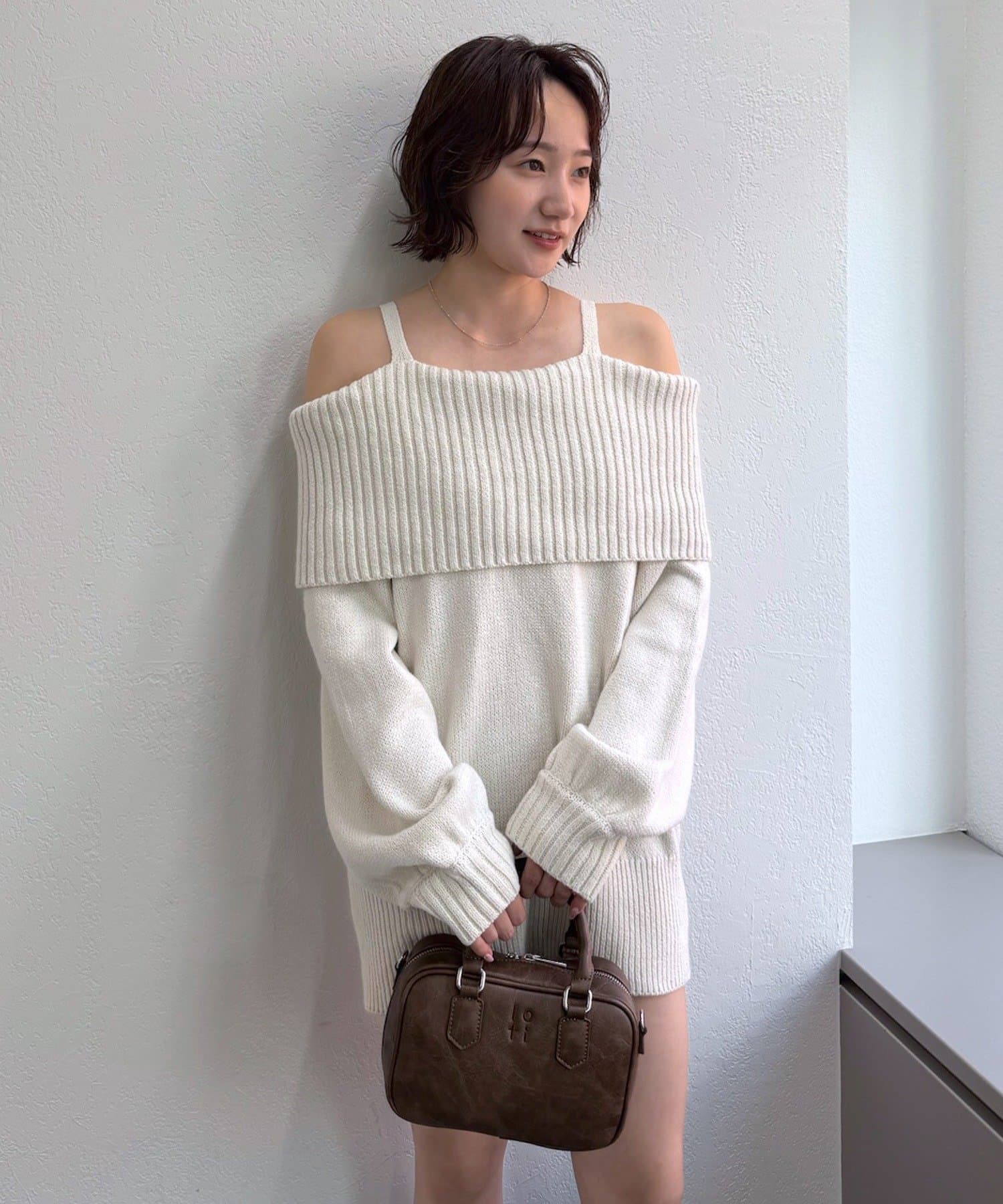 OUTLET(アウトレット) 【mline】オフショルミニニットワンピ
