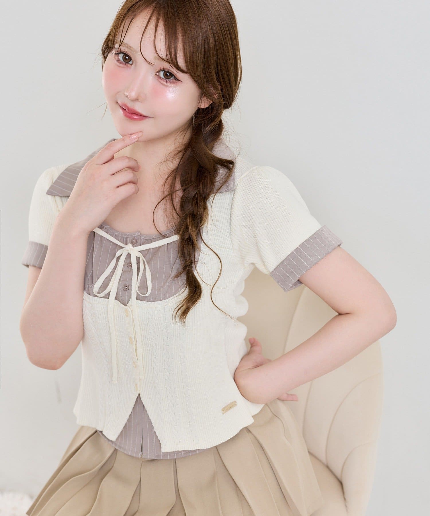 one after another NICE CLAUP(ワンアフターアナザー ナイスクラップ) シャツドッキングケーブルニット