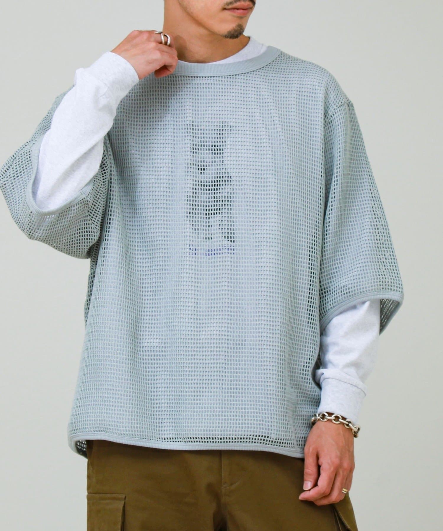 FREDY & GLOSTER(フレディ アンド グロスター) 3/4スリーブメッシュTシャツ シアーT 7分袖 オーバーサイズ