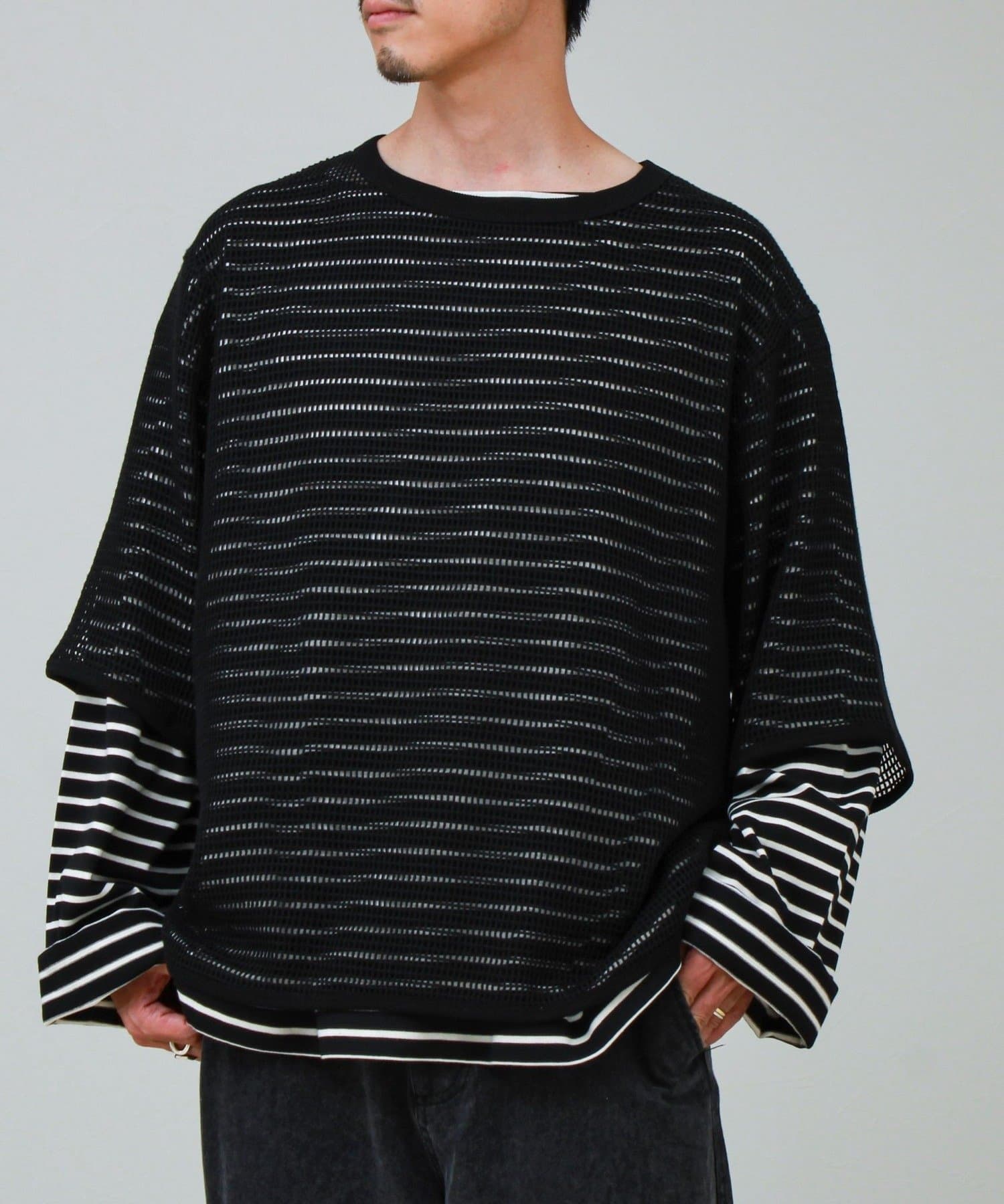 FREDY & GLOSTER(フレディ アンド グロスター) 3/4スリーブメッシュTシャツ シアーT 7分袖 オーバーサイズ
