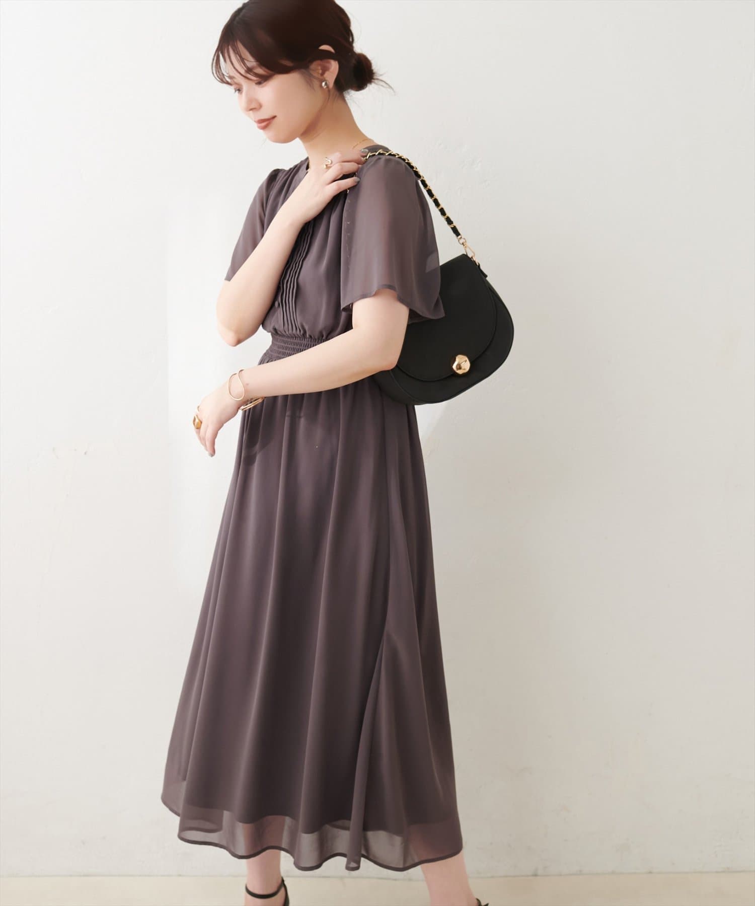 natural couture(ナチュラルクチュール) ピンタックフレア袖ワンピース