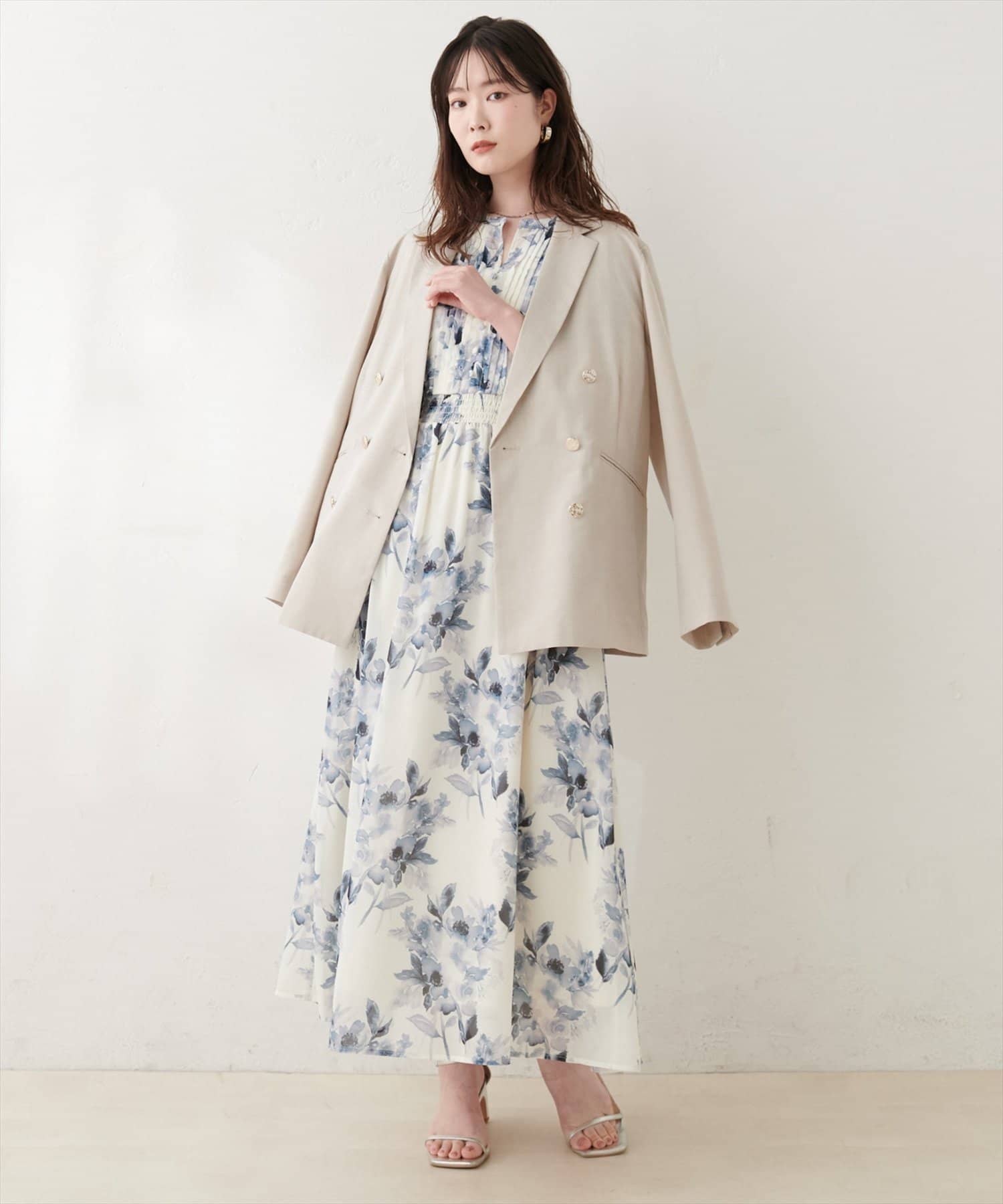 natural couture(ナチュラルクチュール) ピンタックフレア袖ワンピース