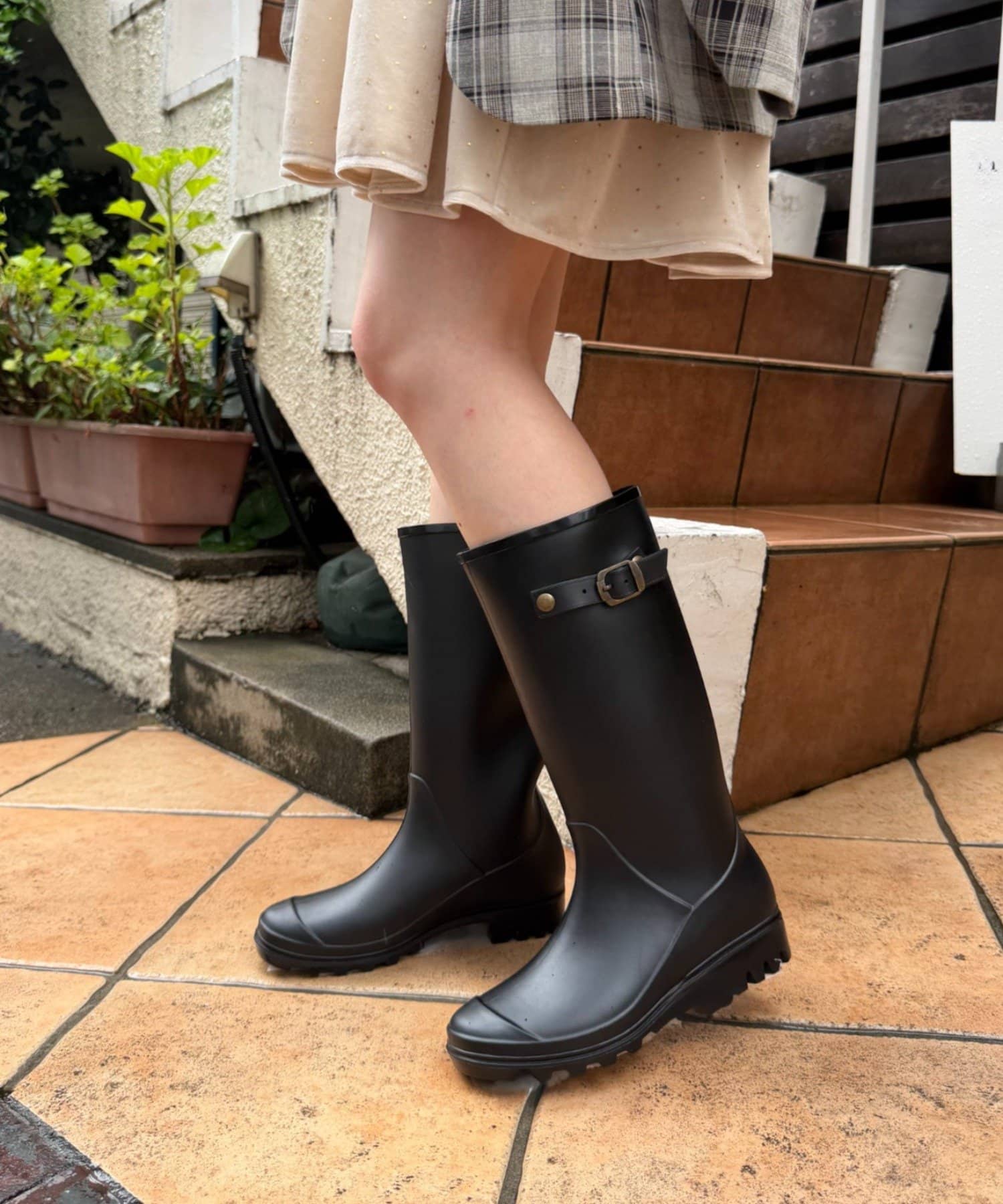 w closet(ダブルクローゼット) ベルト付きレインロングブーツ
