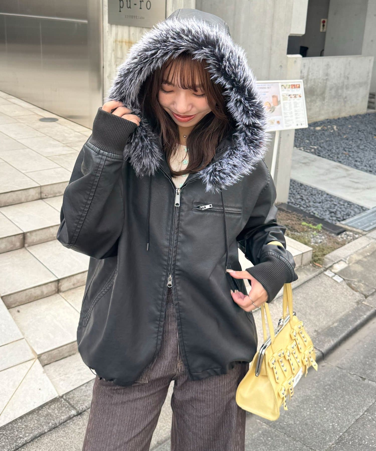 CIAOPANIC(チャオパニック) ヴィンテージフェイクレザーファーフードジャケット