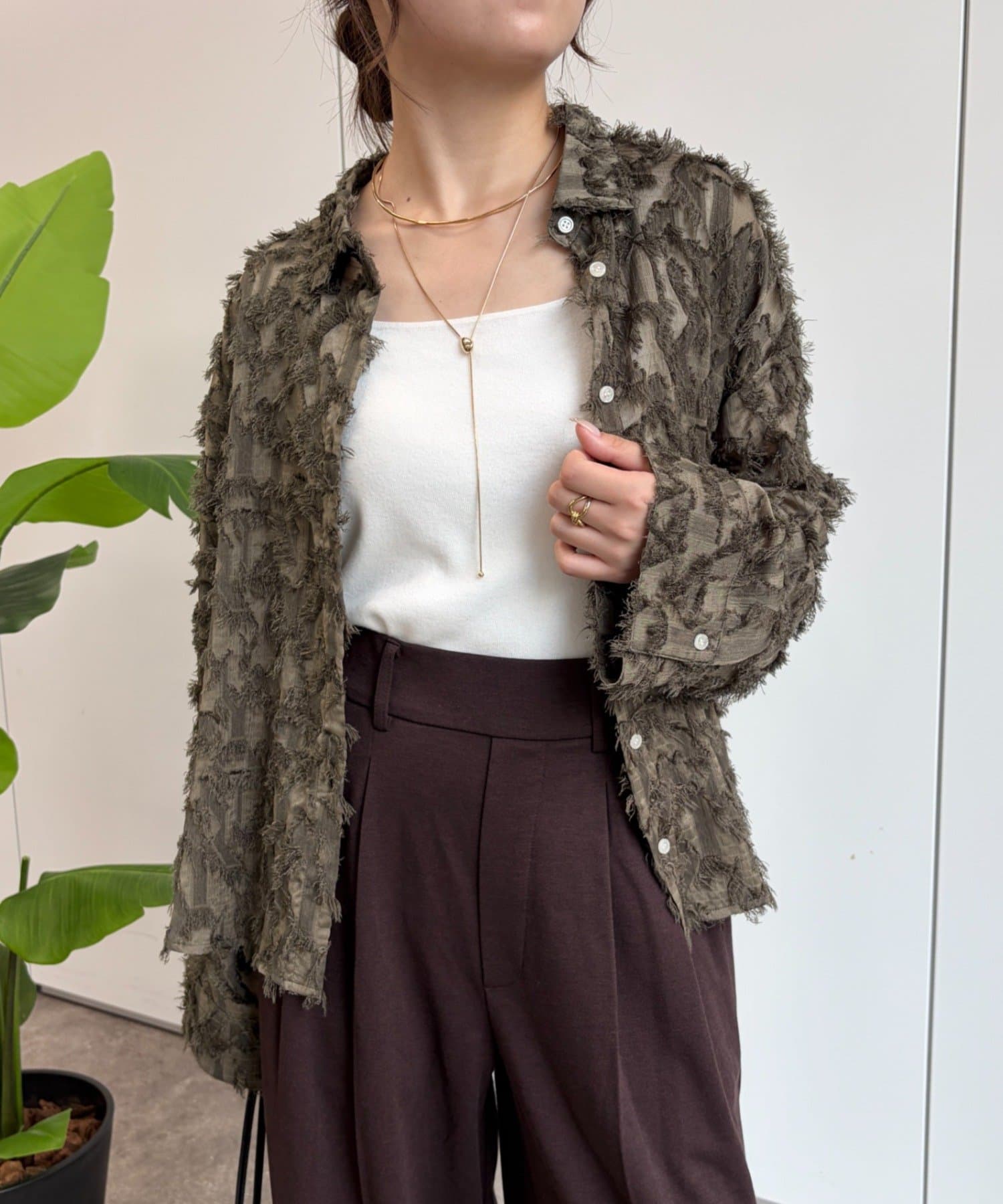Jena　espace merveilleux(ジェナ　エスパスメルヴェイユ) フリンジジャガードシャツ