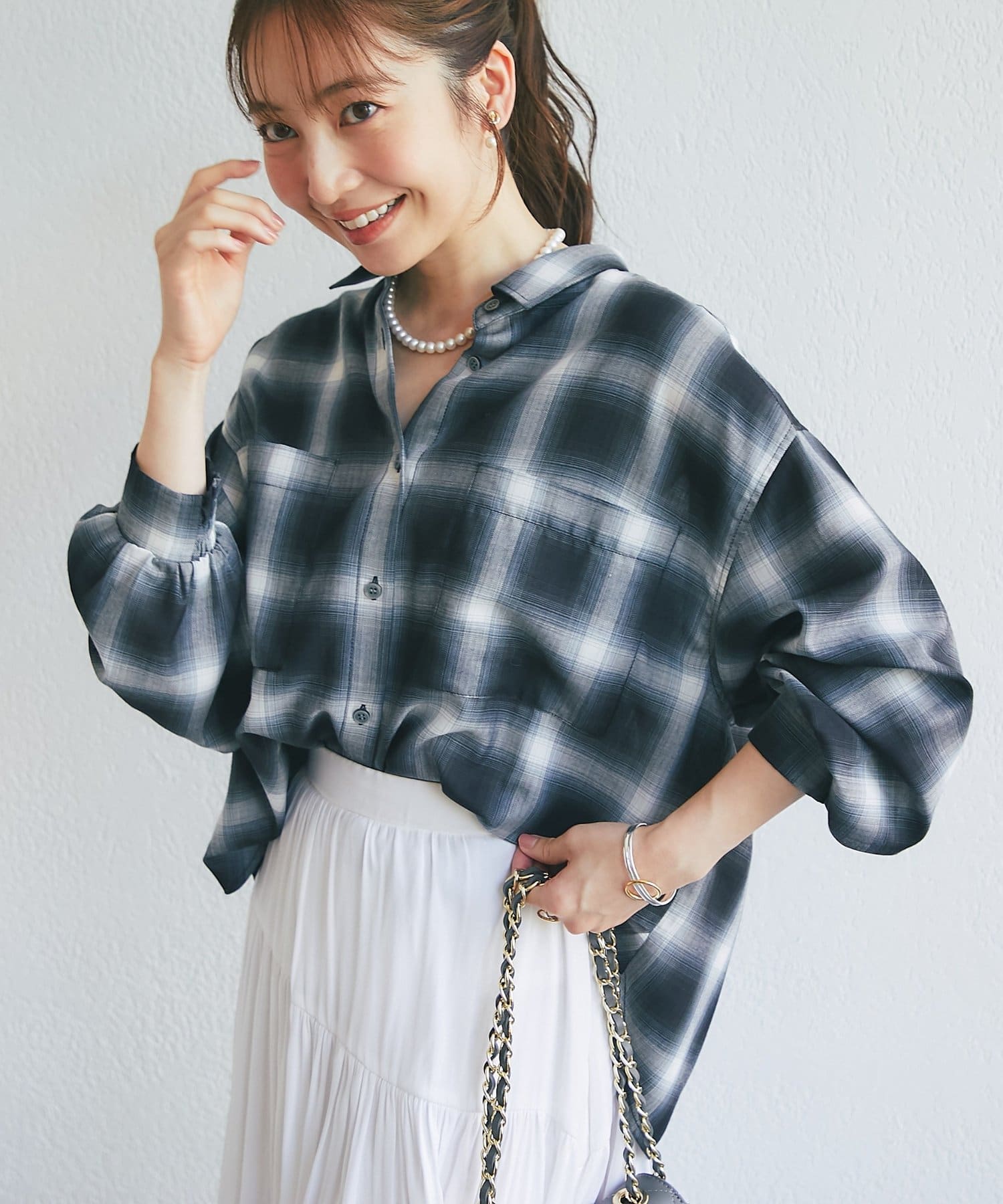 La boutique BonBon(ラブティックボンボン) イージーロールアップチェックシャツ