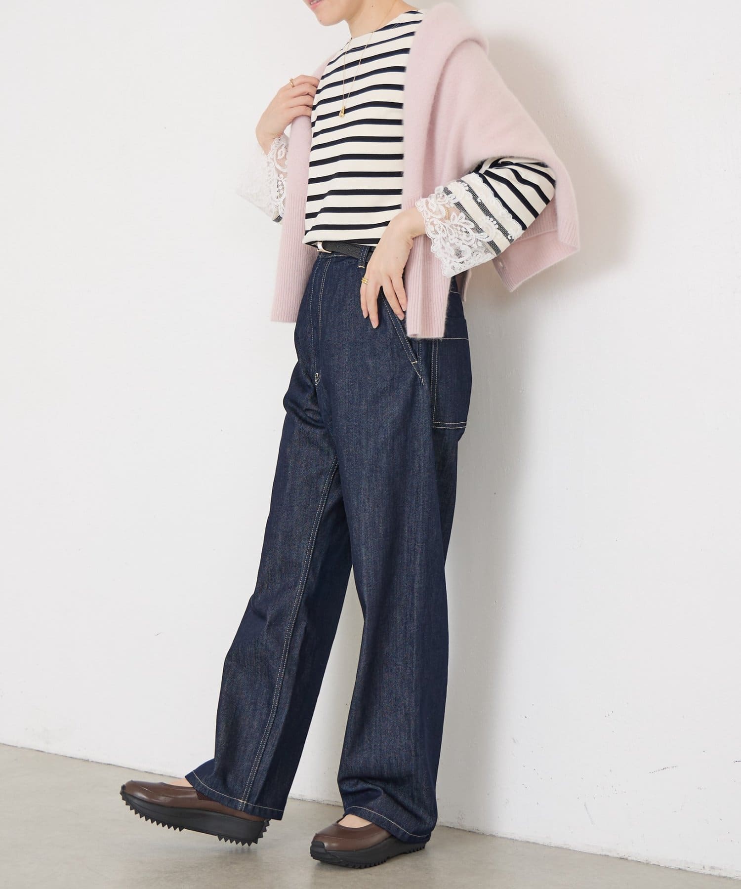 BEARDSLEY(ビアズリー) 袖口レースボーダーカットソー