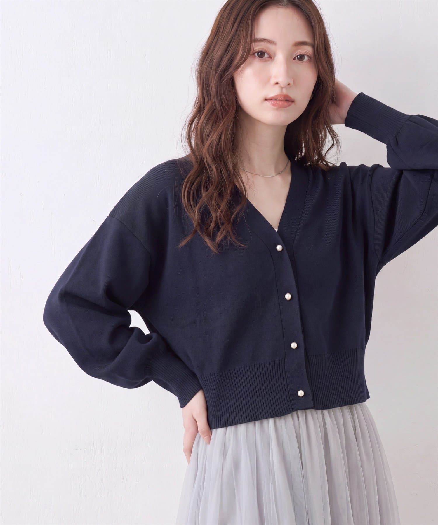 natural couture(ナチュラルクチュール) ちびパール釦カーデ
