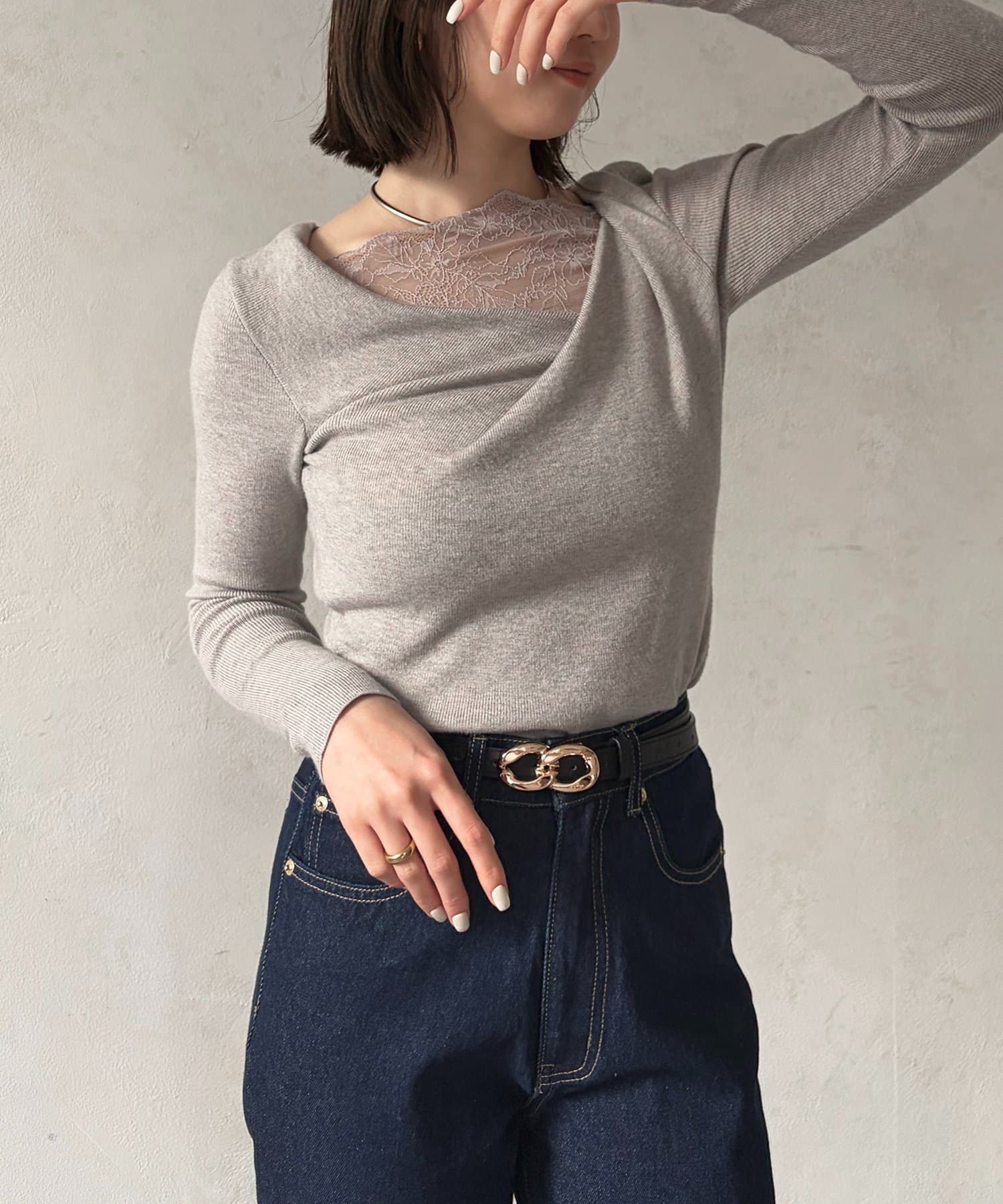 Thevon.(ゼヴォン) レースドッキングドレープニット