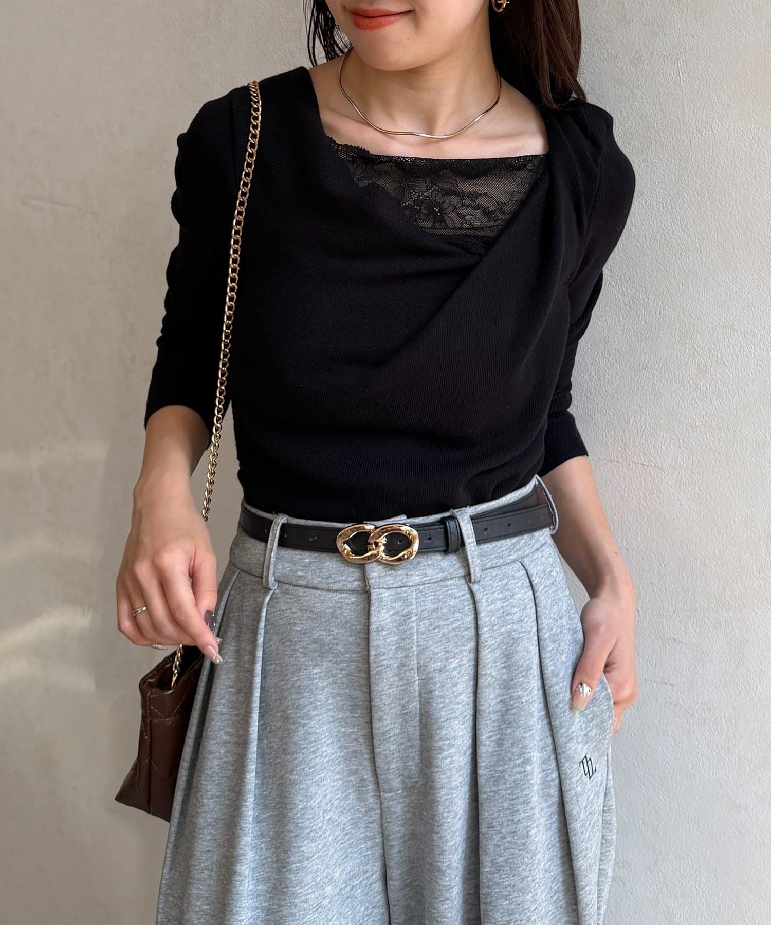 Thevon.(ゼヴォン) レースドッキングドレープニット