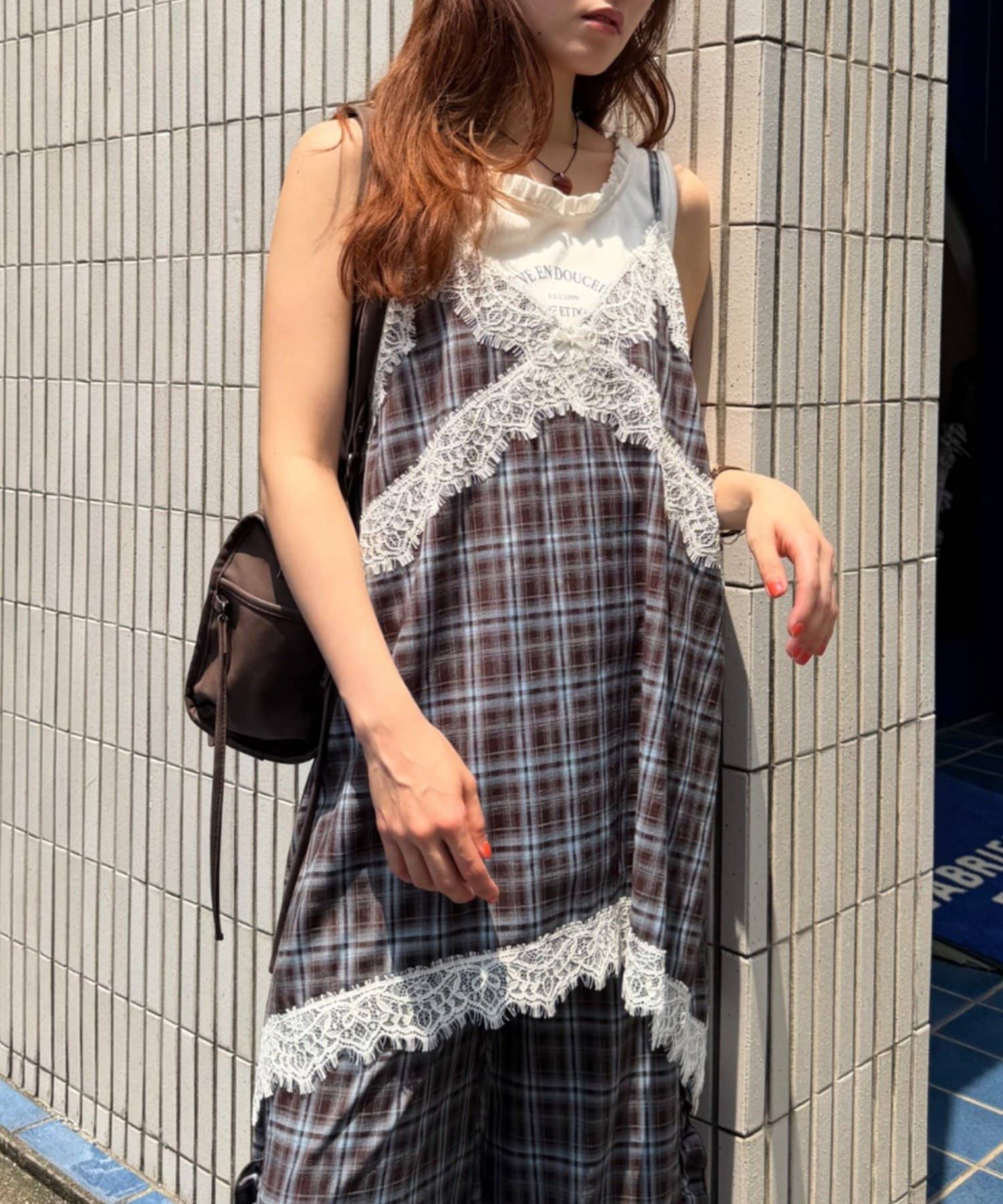 w closet(ダブルクローゼット) イレヘムチェックミニキャミワンピース