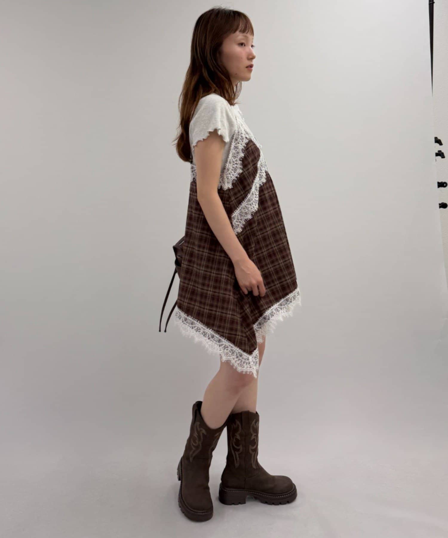 w closet(ダブルクローゼット) イレヘムチェックミニキャミワンピース
