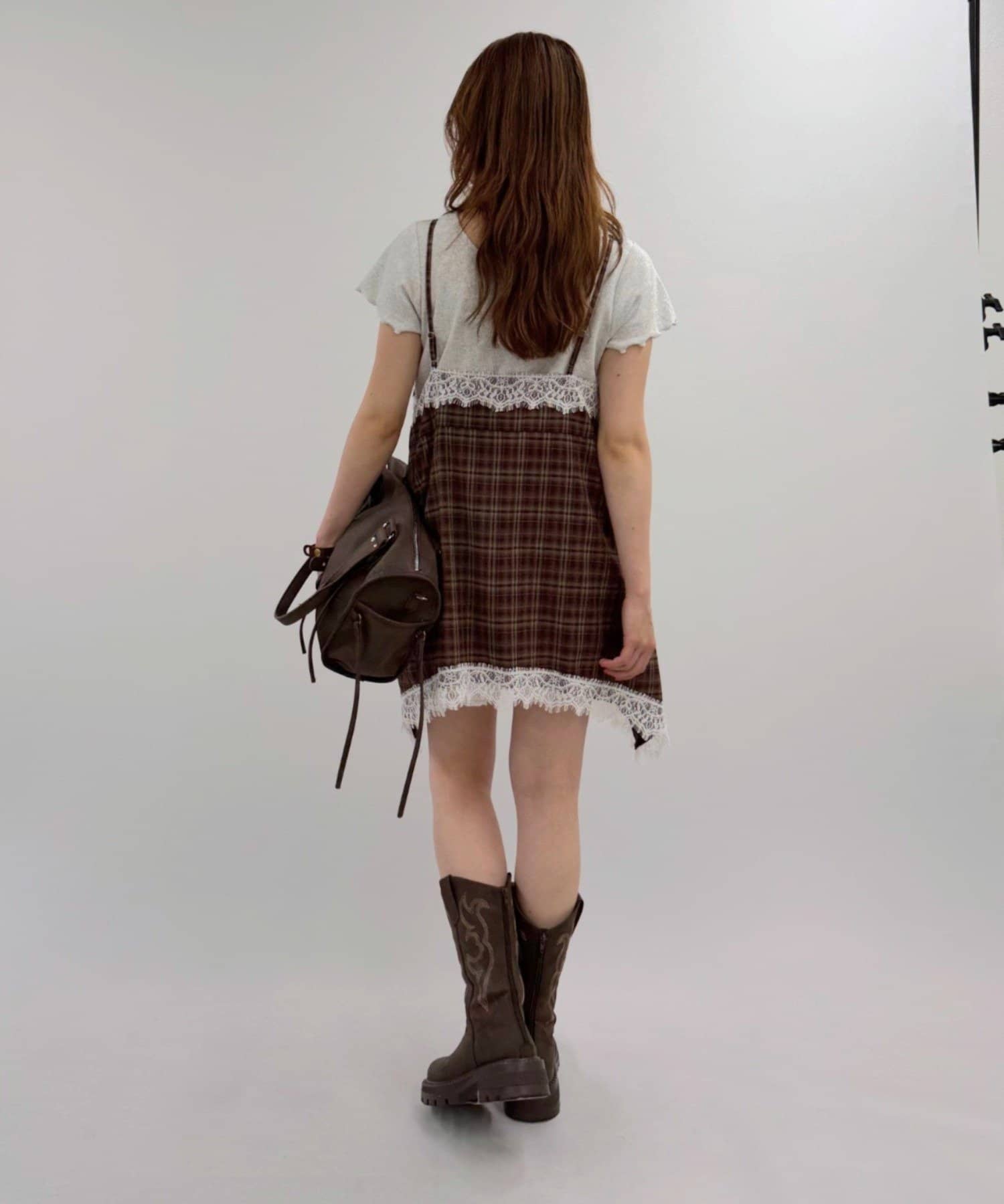 w closet(ダブルクローゼット) イレヘムチェックミニキャミワンピース
