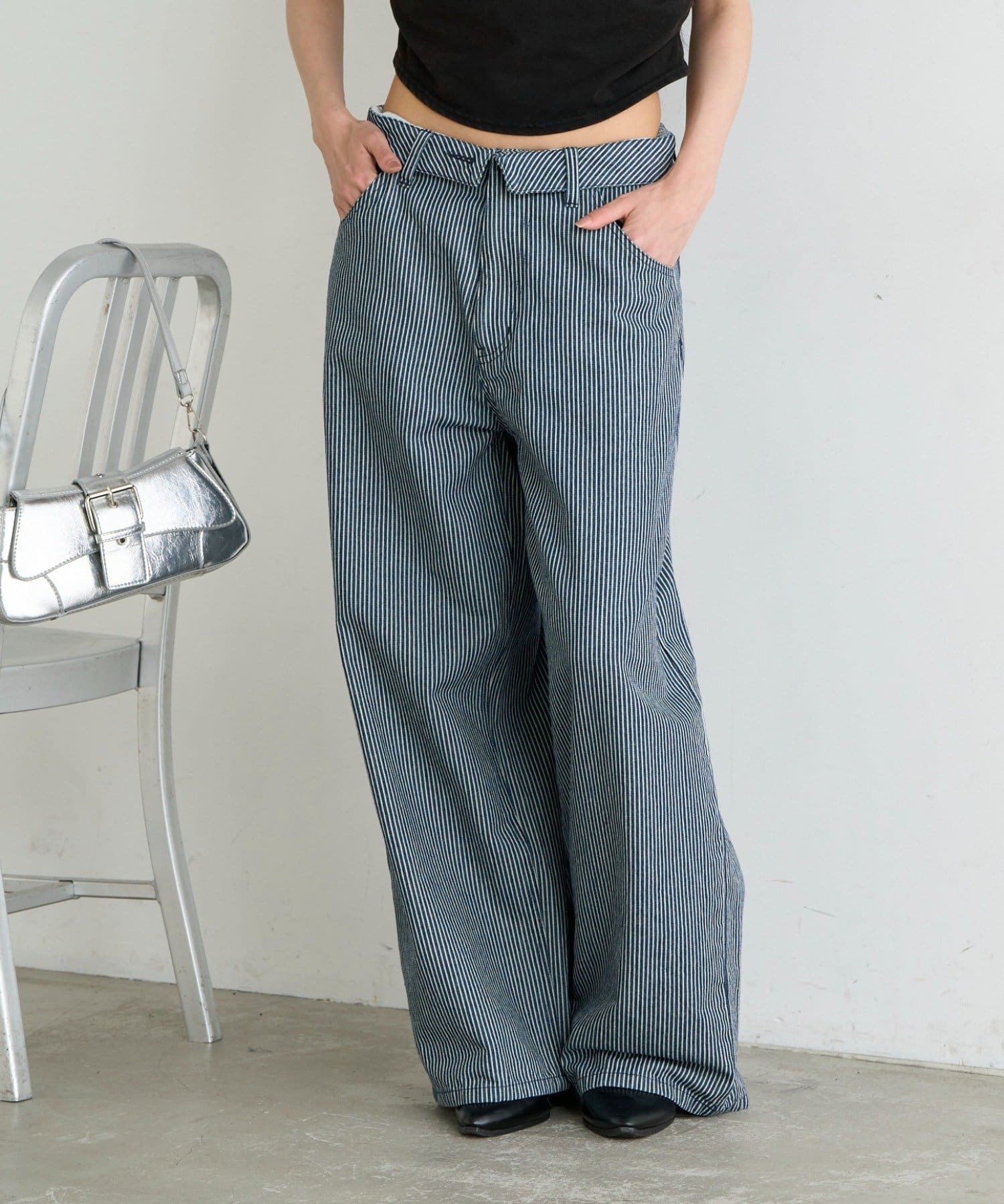 RAY CASSIN(レイカズン) 【S・M サイズ展開】ダメージ折り返しワイドデニムパンツ