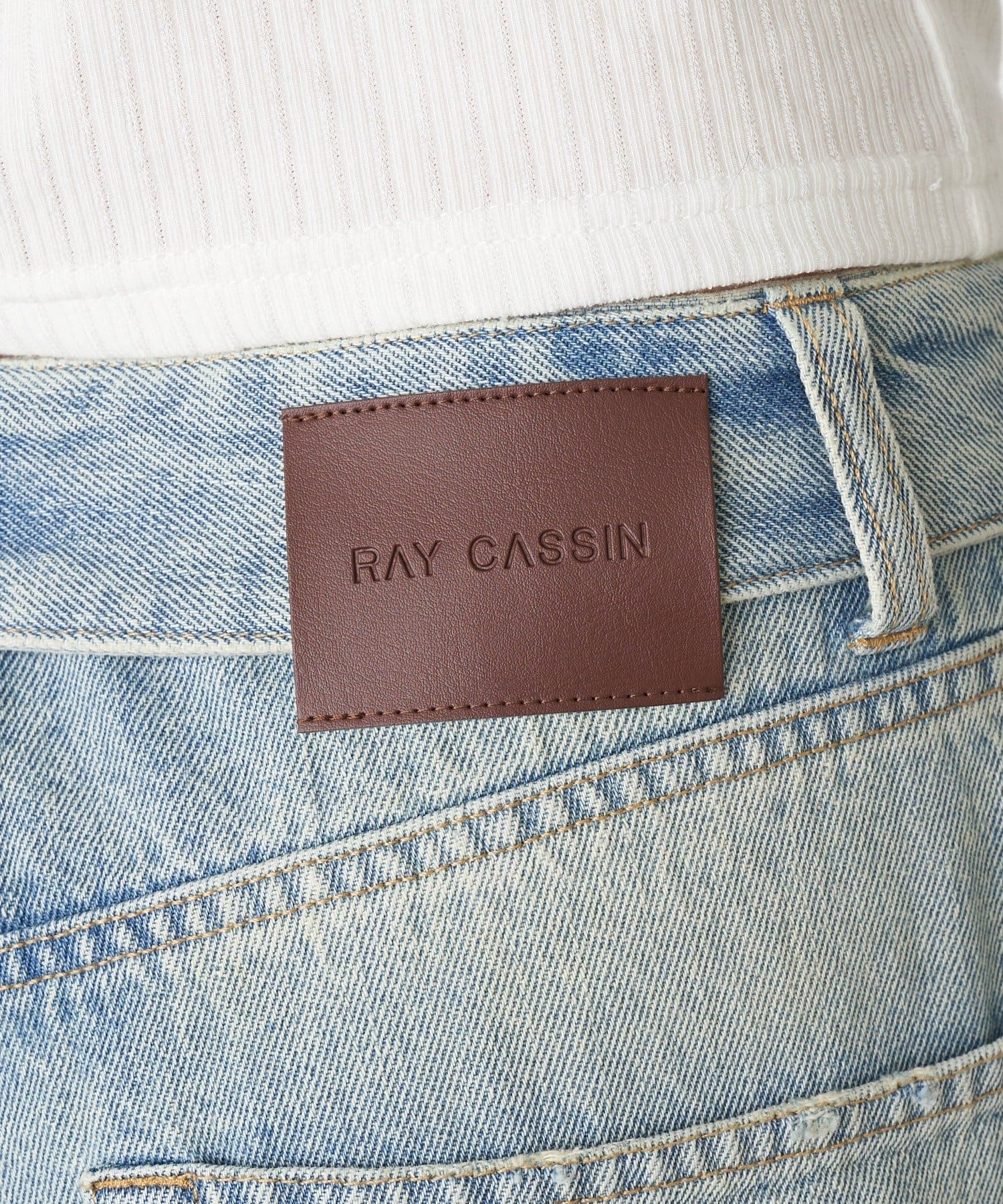 RAY CASSIN(レイカズン) 【S・M サイズ展開】ダメージ折り返しワイドデニムパンツ