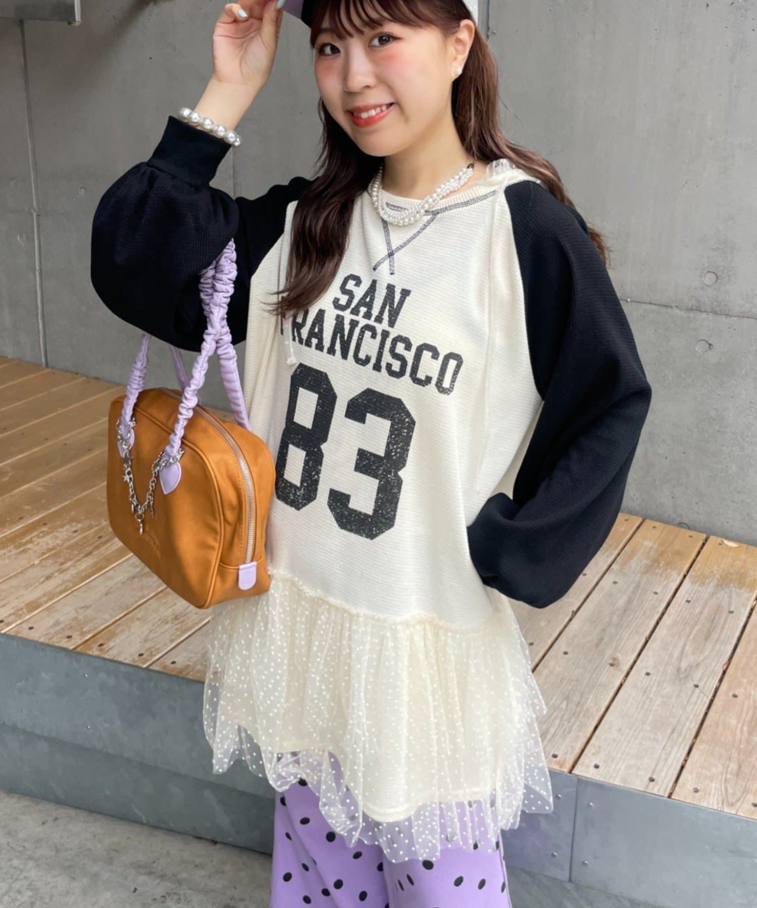 HELLO.SANFRANCISCO】ワッフルロゴチュールフーディチュニック