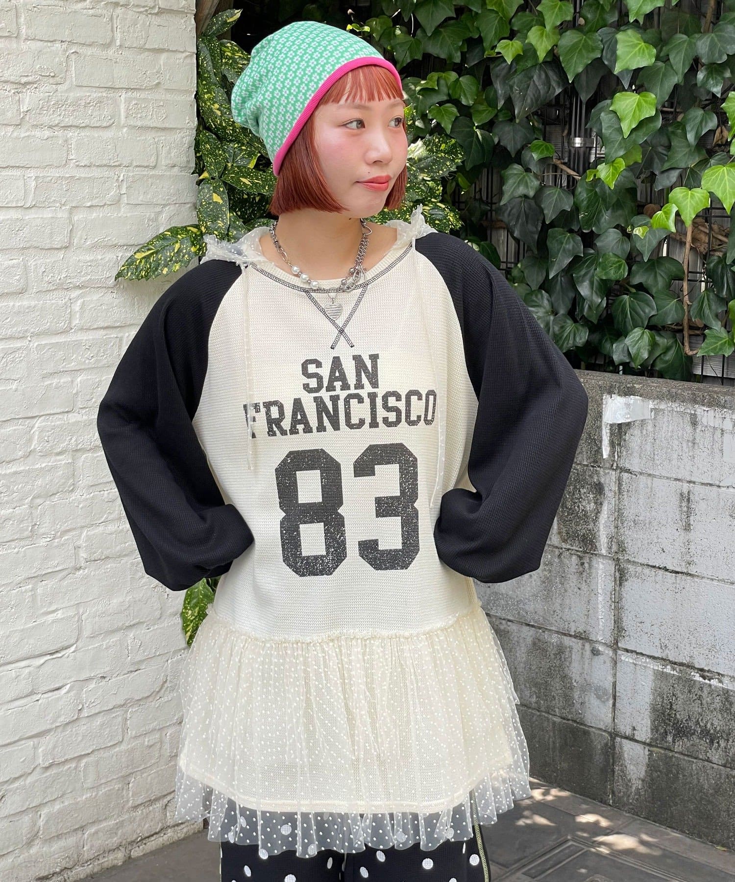 CIAOPANIC(チャオパニック) 【HELLO.SANFRANCISCO/ハローサンフランシスコ】ワッフルロゴチュールフーディチュニック