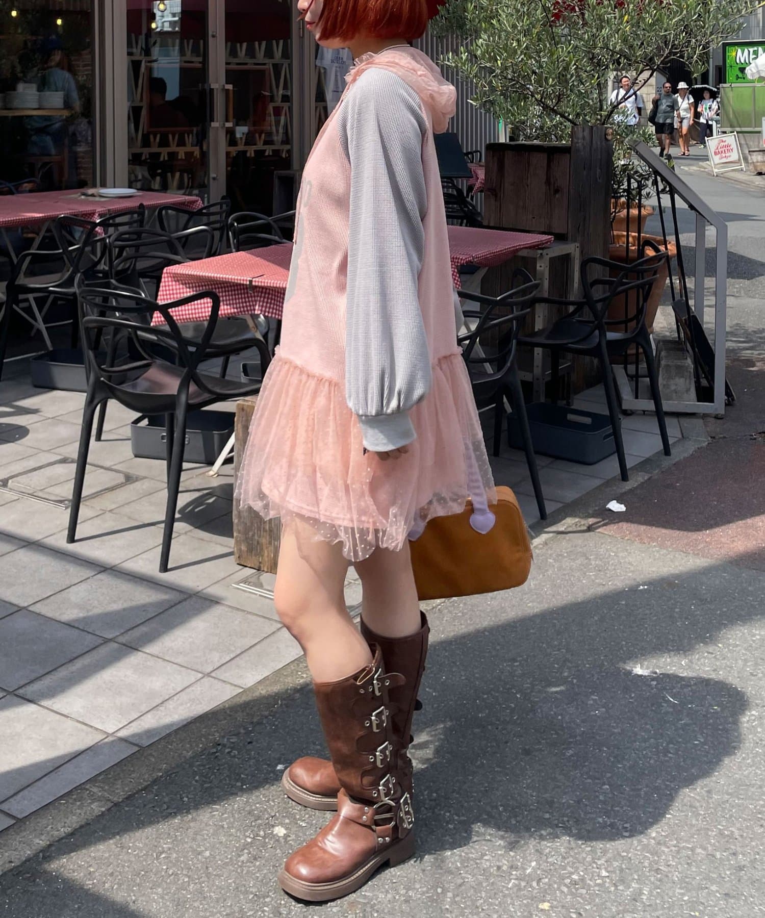 CIAOPANIC(チャオパニック) 【HELLO.SANFRANCISCO/ハローサンフランシスコ】ワッフルロゴチュールフーディチュニック