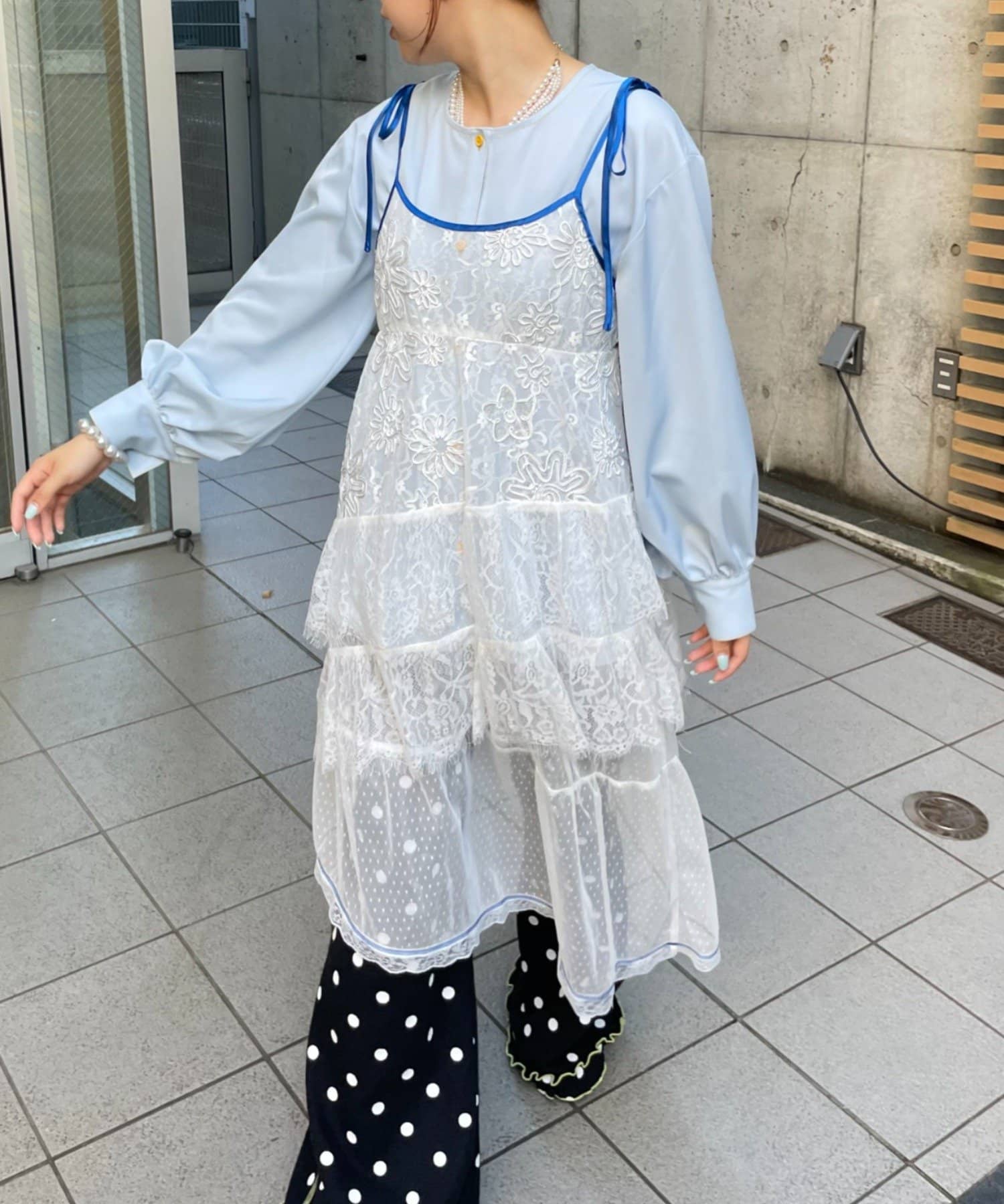 CIAOPANIC TYPY(チャオパニックティピー) 【HELLO.SANFRANCISCO】配色アシメレースキャミワンピース