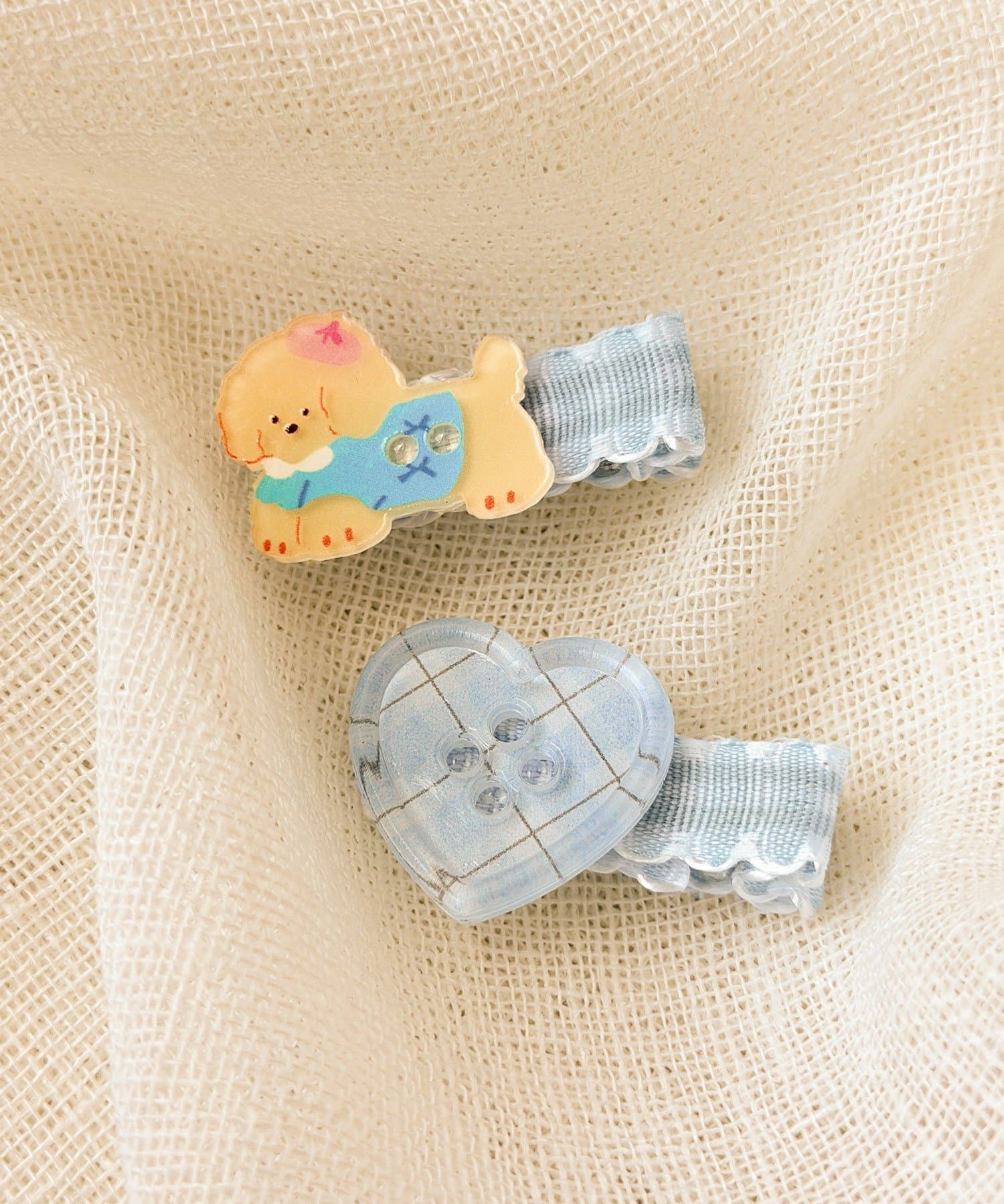 3COINS(スリーコインズ) ハートドッグボタンクリップ2個セット／KIDS