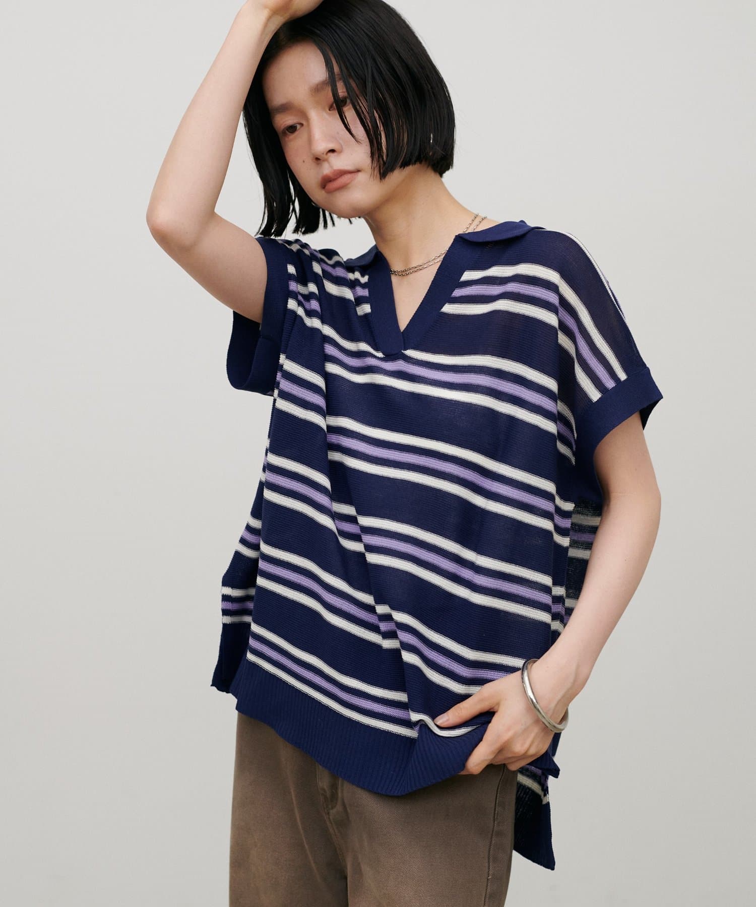 LARUTA(ラルータ) シアーボーダースキッパーニット