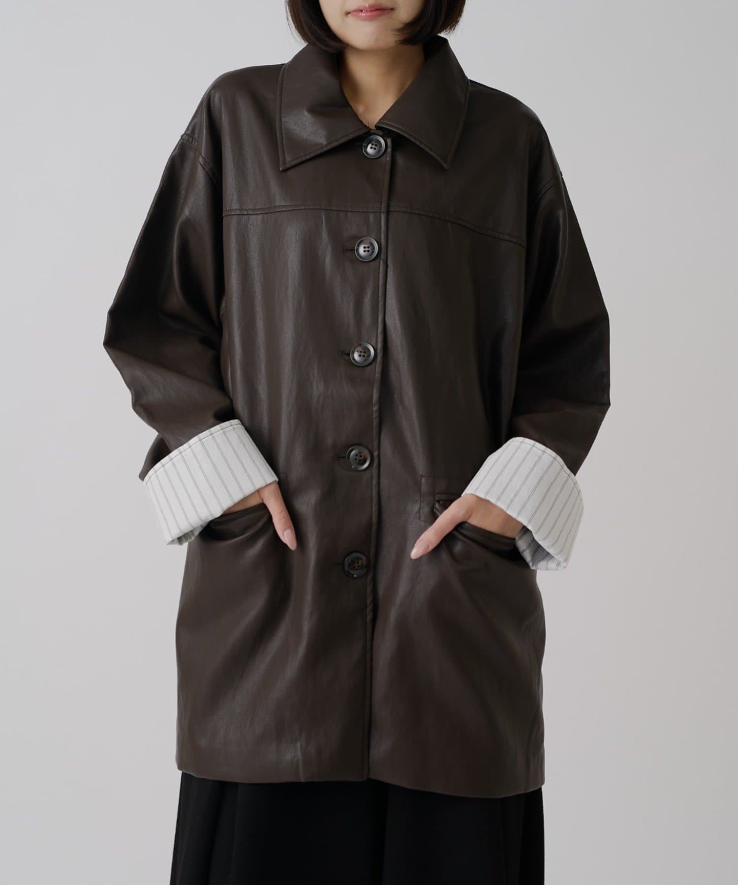 -goocy-(グーシー) フェイクレザーカーコート