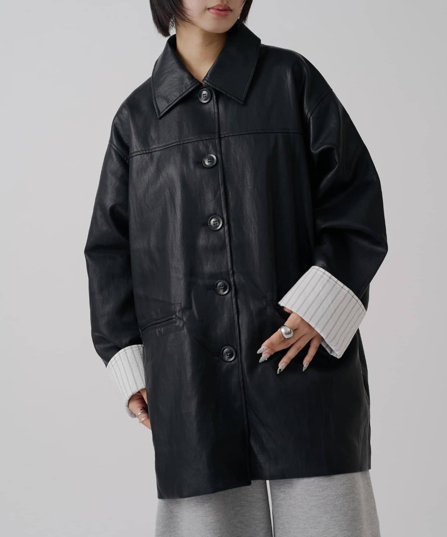 -goocy-(グーシー) フェイクレザーカーコート
