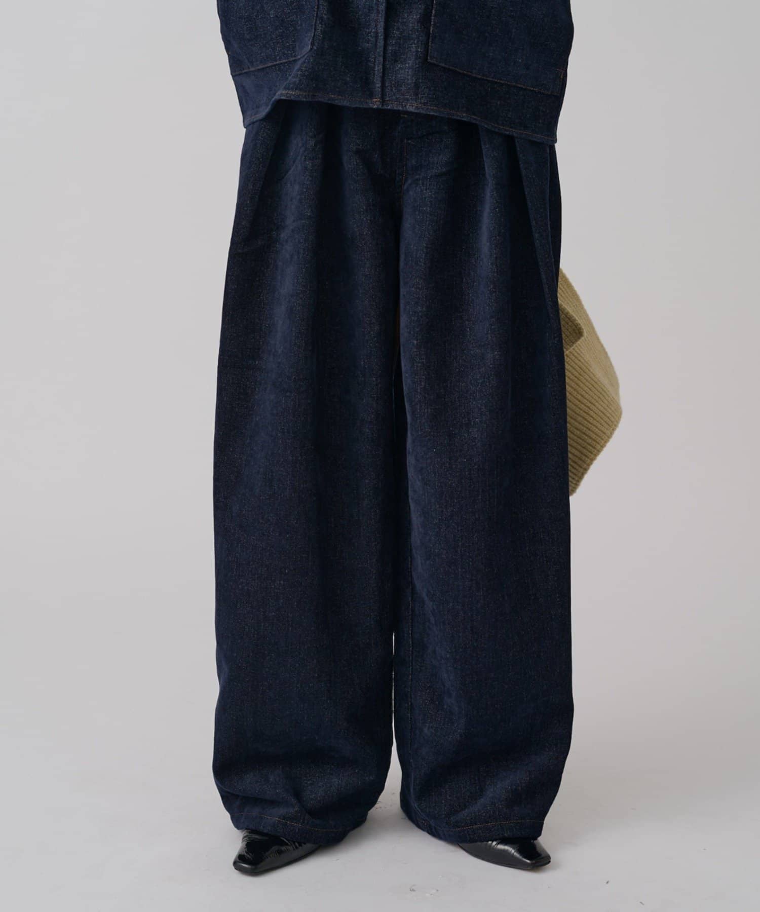 -goocy-(グーシー) ベロアデニムタックワイドパンツ