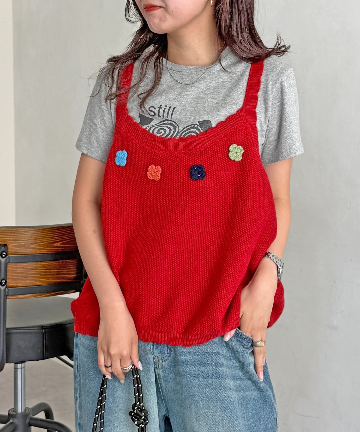 CPCM(シーピーシーエム) 花刺繍ニットベスト