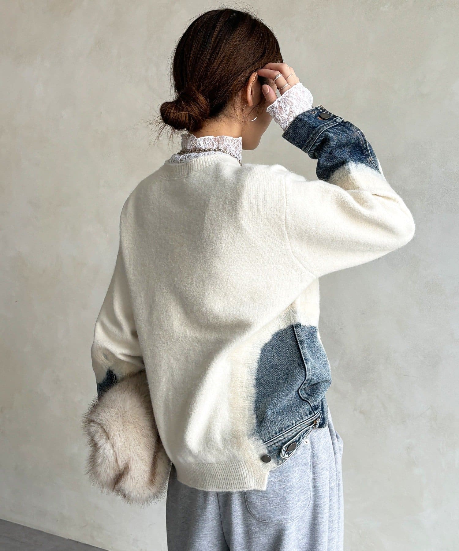 DOUDOU(ドゥドゥ) 【WEB限定】リメイクデニム×ニットプルオーバー
