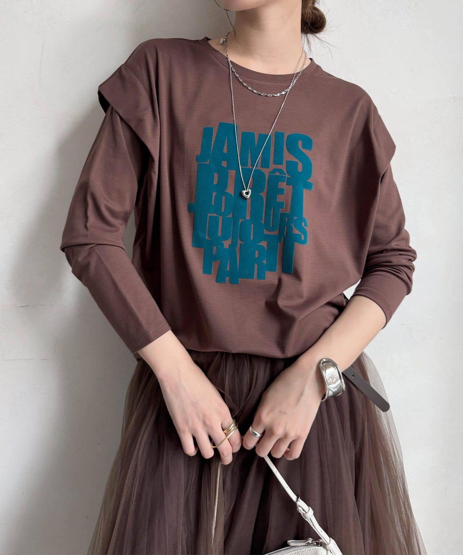 DOUDOU(ドゥドゥ) 【WEB限定】フロッキーロゴプリント肩タックロンTEE