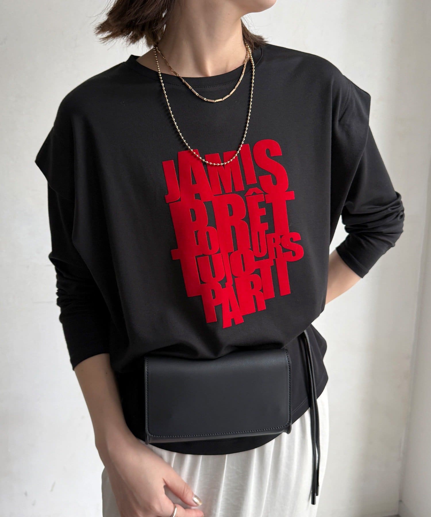 DOUDOU(ドゥドゥ) 【WEB限定】フロッキーロゴプリント肩タックロンTEE