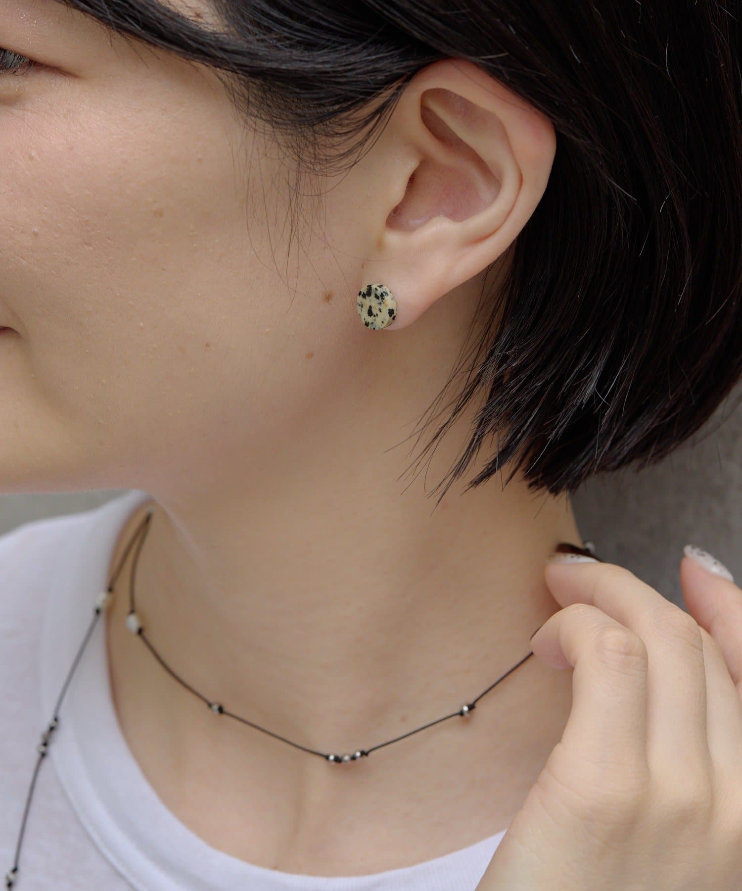 ear PAPILLONNER(イア パピヨネ) 《金属アレルギー対応/ステンレスポスト》平丸天然石ピアス