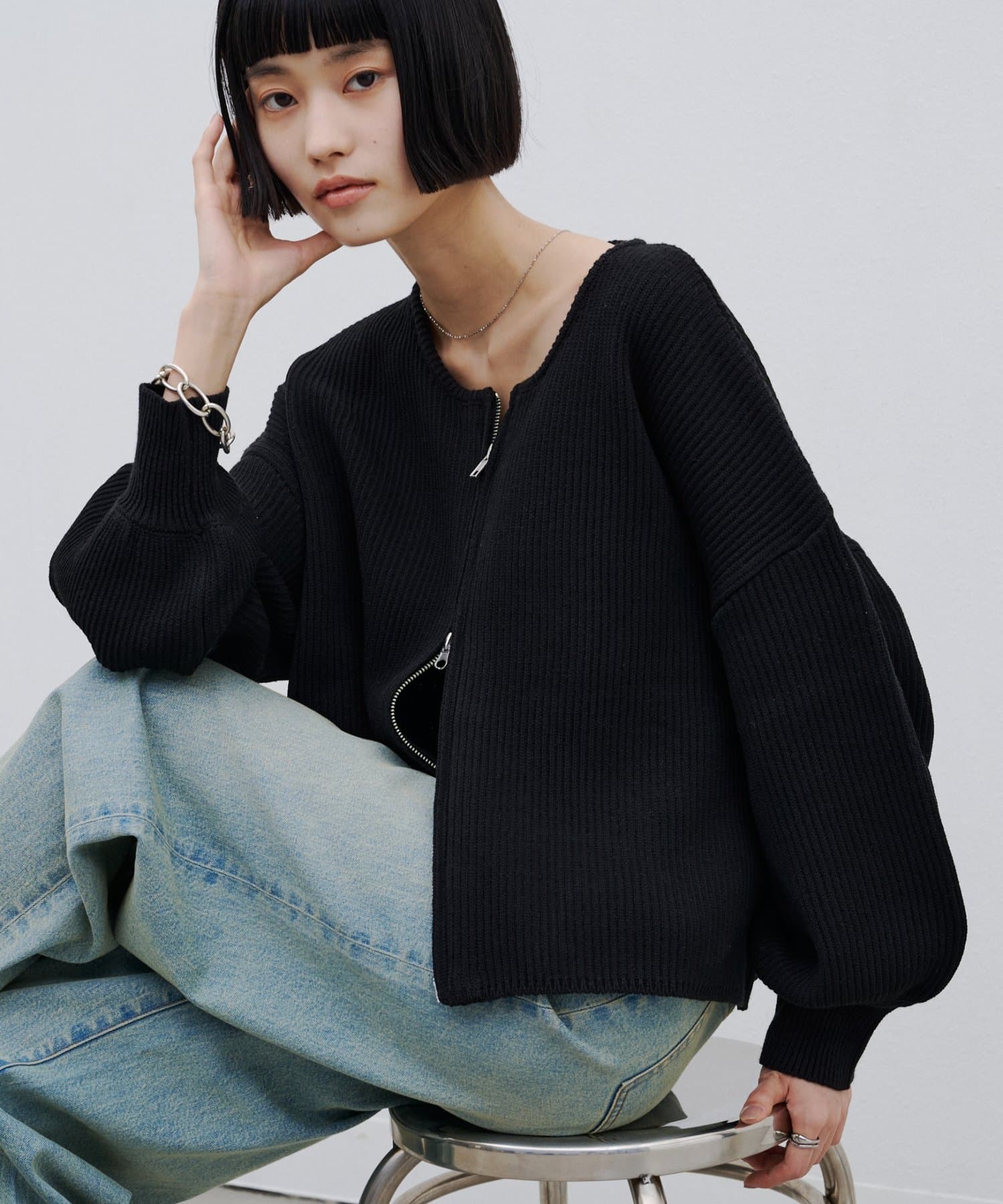 CIAOPANIC TYPY(チャオパニックティピー) 【WEB限定】軽量・伸縮性◎/スポンディッシュダブルジップニットカーディガン