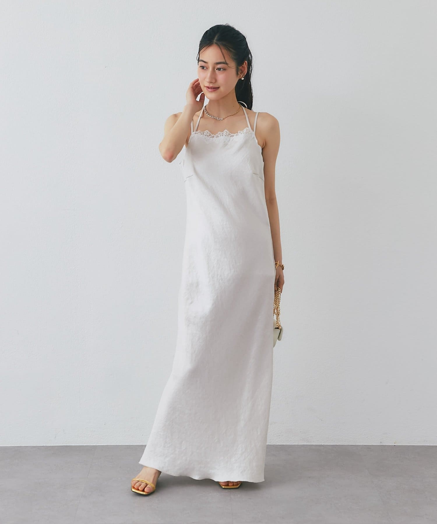 OUTLET(アウトレット) 【La boutique BonBon】サテンレース付きキャミワンピース
