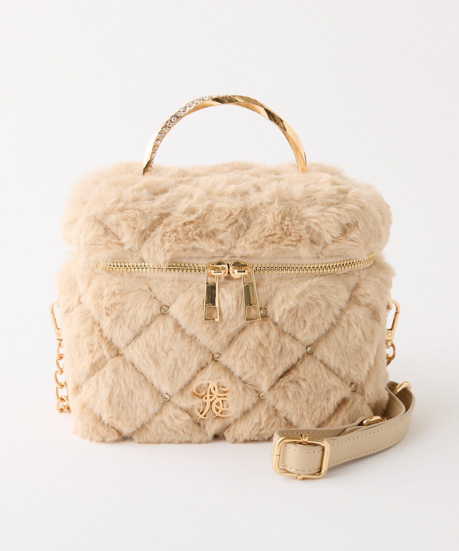 one after another NICE CLAUP(ワンアフターアナザー ナイスクラップ) 【Premium order】ビジューハンドルフェイクファーバニティバッグ