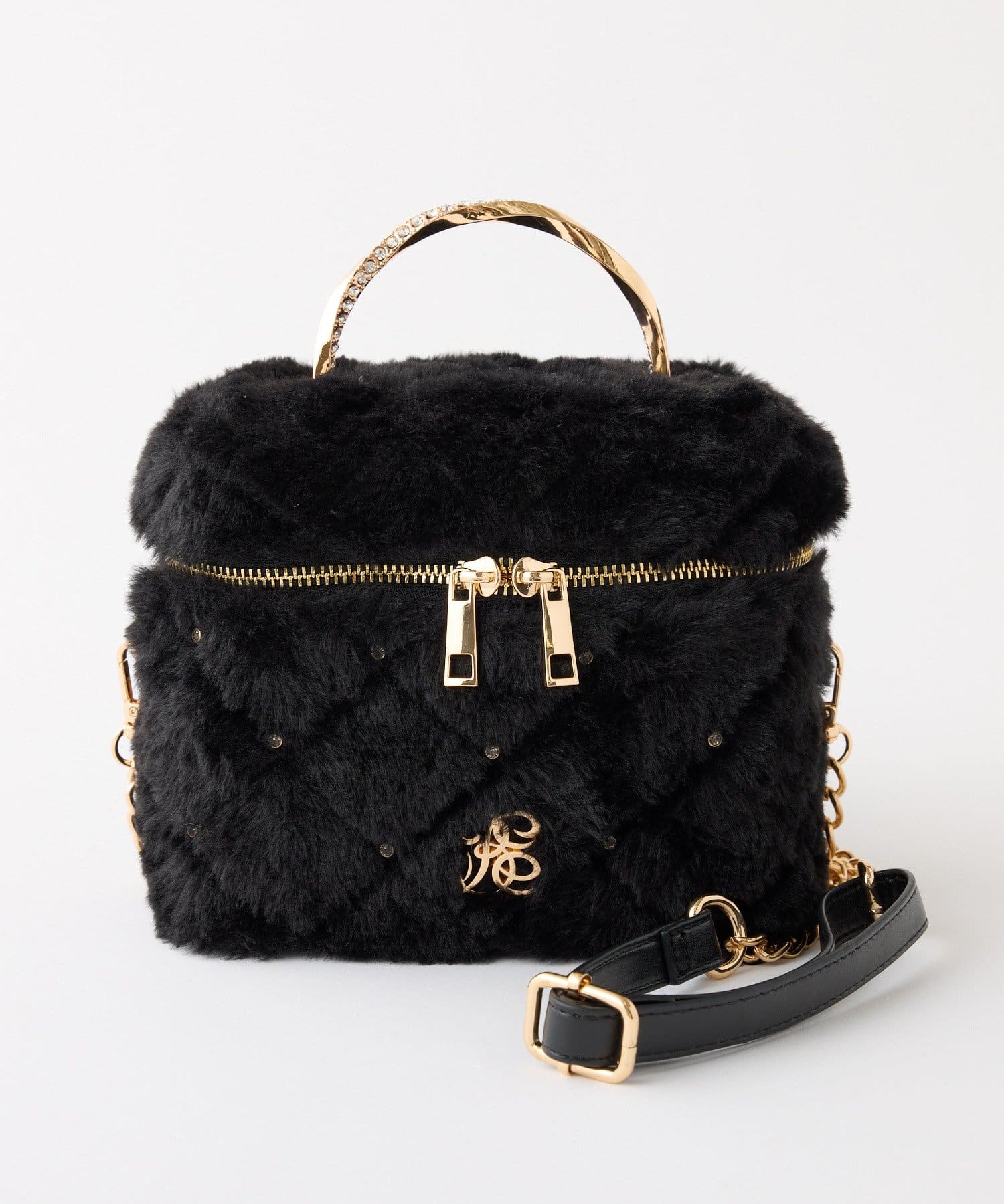 one after another NICE CLAUP(ワンアフターアナザー ナイスクラップ) 【Premium order】ビジューハンドルフェイクファーバニティバッグ