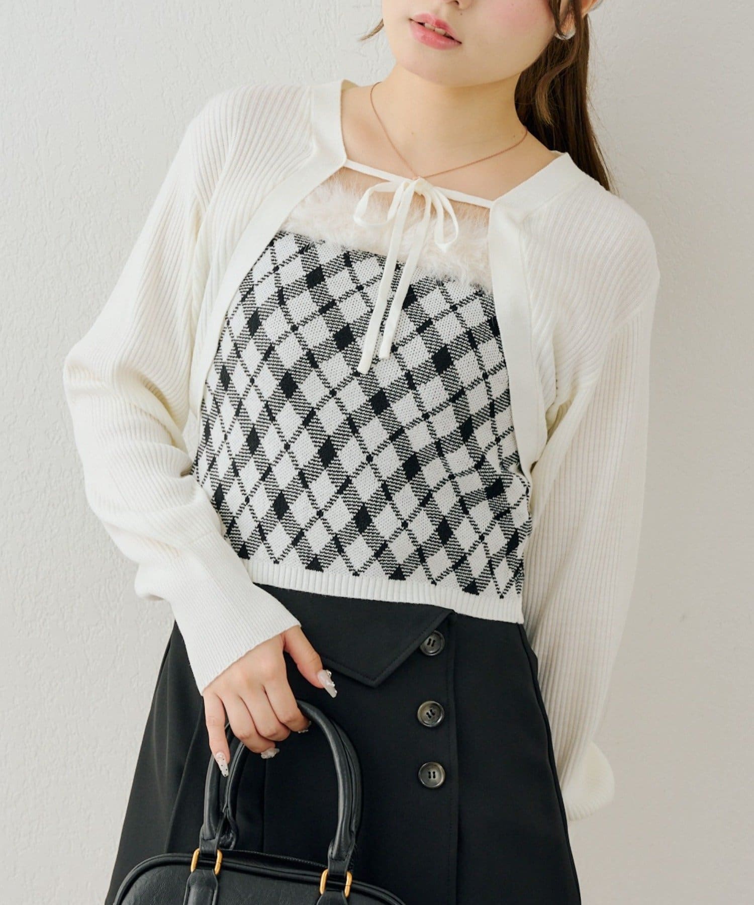 NICE CLAUP / OLIVE des OLIVE OUTLET(ナイスクラップ  / オリーブ デ オリーブ アウトレット) 【continuer】フェイクファー付キャミ&ボレロニットセット