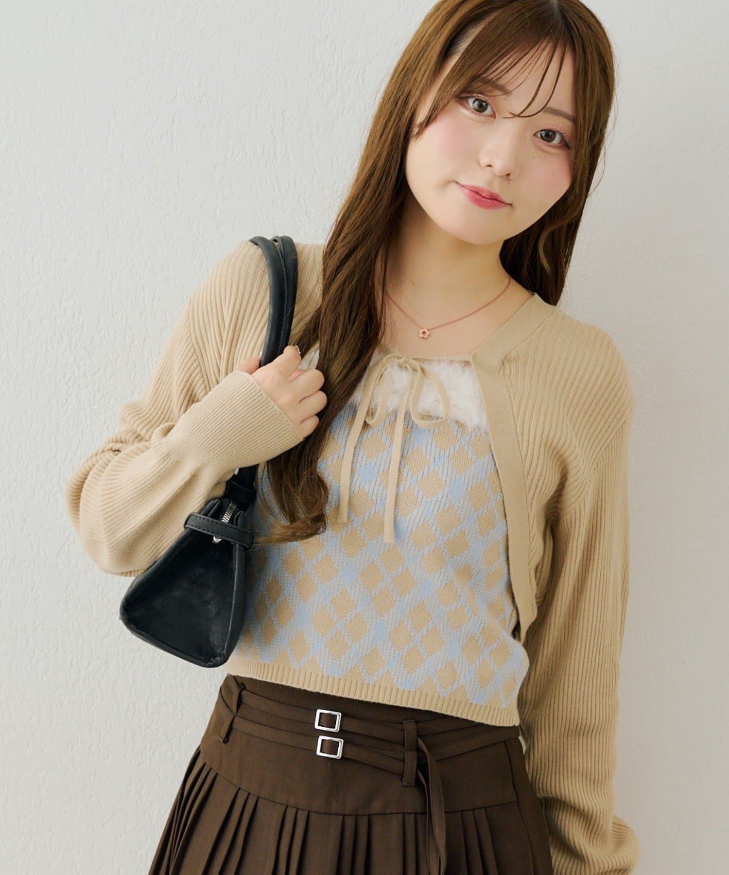 NICE CLAUP / OLIVE des OLIVE OUTLET(ナイスクラップ  / オリーブ デ オリーブ アウトレット) 【continuer】フェイクファー付キャミ&ボレロニットセット