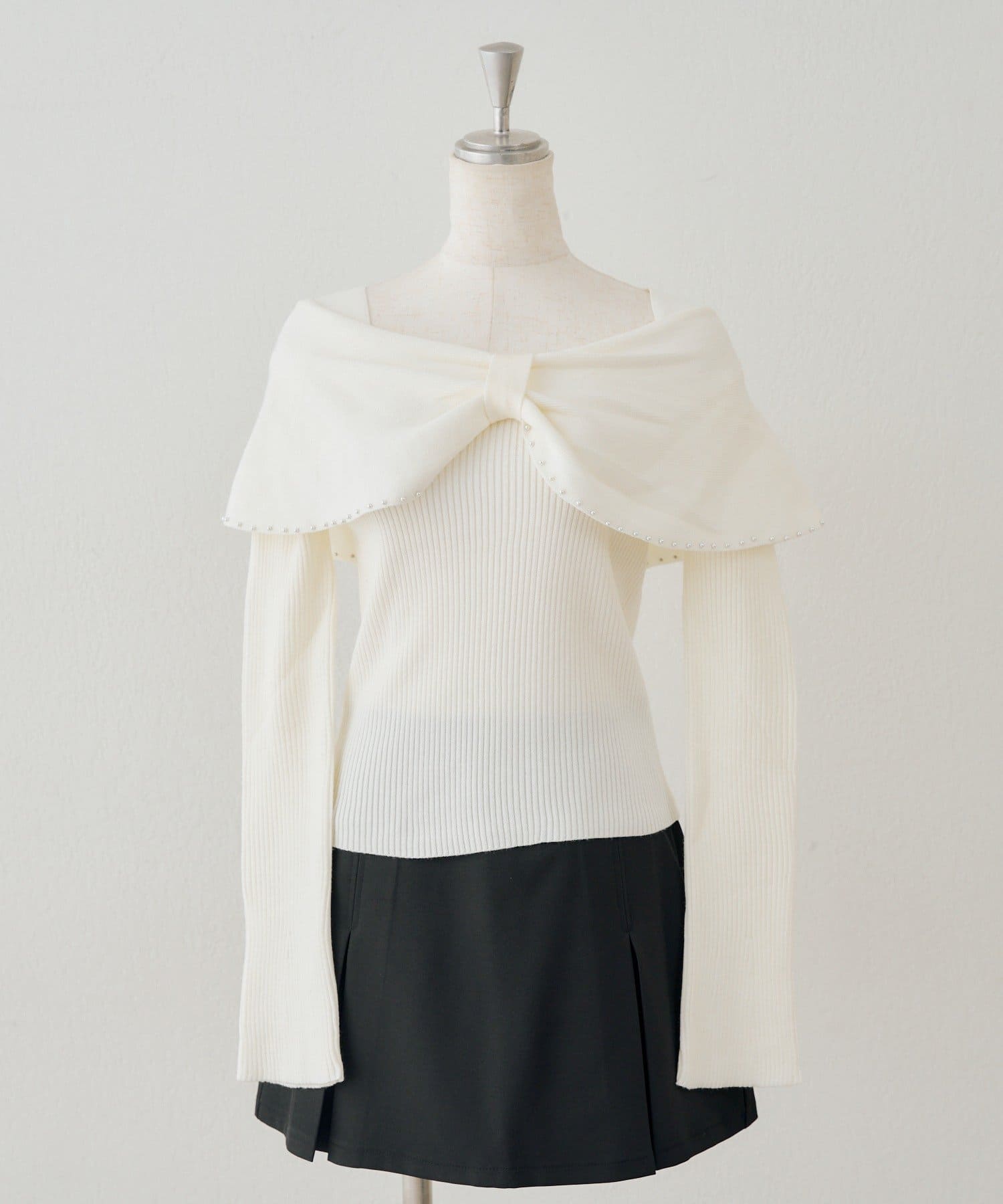 NICE CLAUP / OLIVE des OLIVE OUTLET(ナイスクラップ  / オリーブ デ オリーブ アウトレット) 【continuer】 リボンオフショル風ニット
