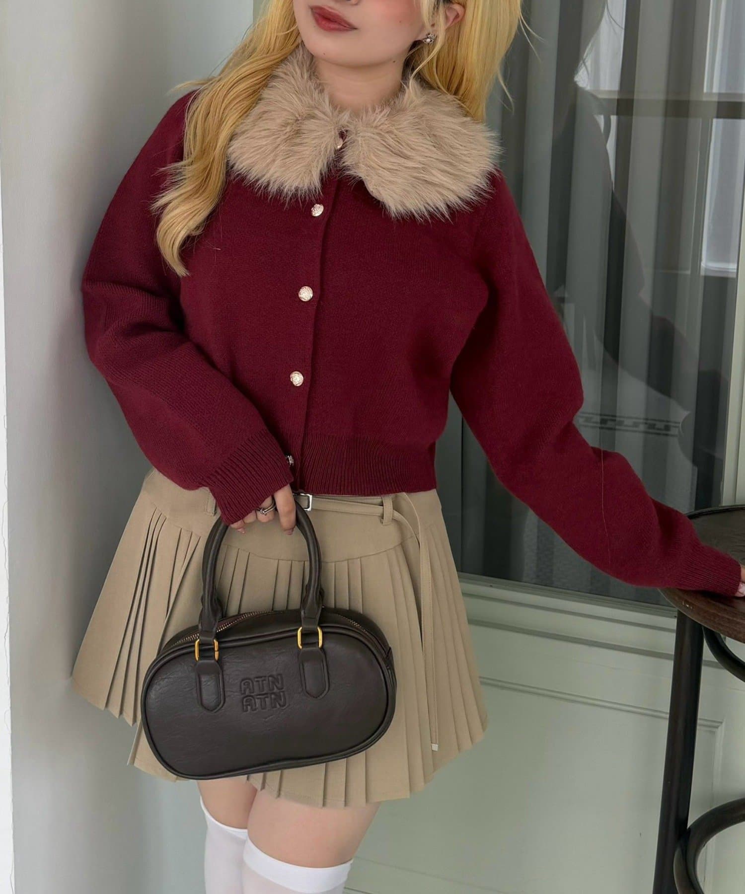 NICE CLAUP / OLIVE des OLIVE OUTLET(ナイスクラップ  / オリーブ デ オリーブ アウトレット) 【continuer】フェイクファー衿カーディガン