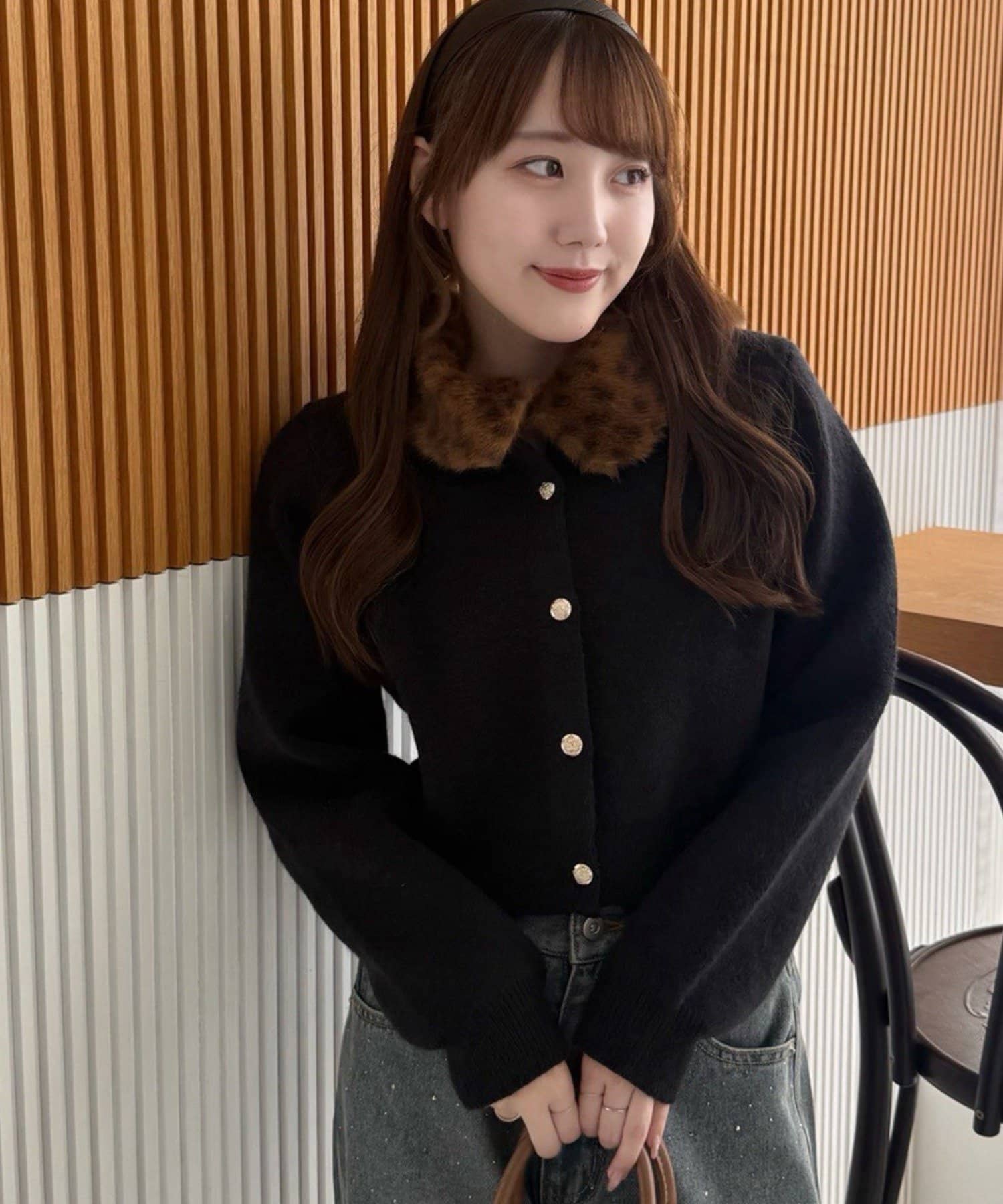 NICE CLAUP / OLIVE des OLIVE OUTLET(ナイスクラップ  / オリーブ デ オリーブ アウトレット) 【continuer】フェイクファー衿カーディガン