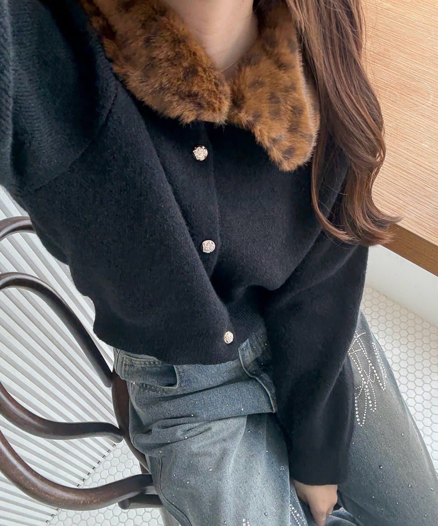 NICE CLAUP / OLIVE des OLIVE OUTLET(ナイスクラップ  / オリーブ デ オリーブ アウトレット) 【continuer】フェイクファー衿カーディガン