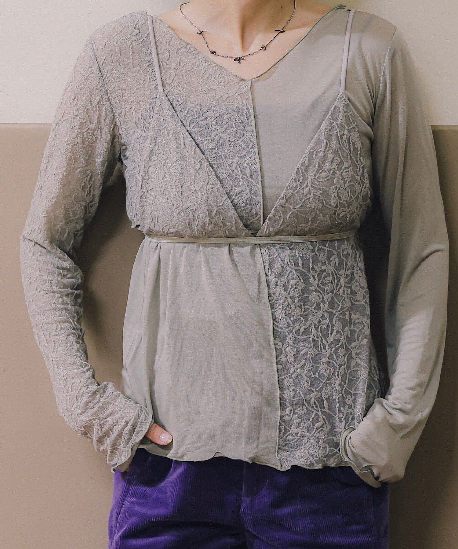 Kastane(カスタネ) 【CINAMOD】 LACE LAYERED DOCKING TEE